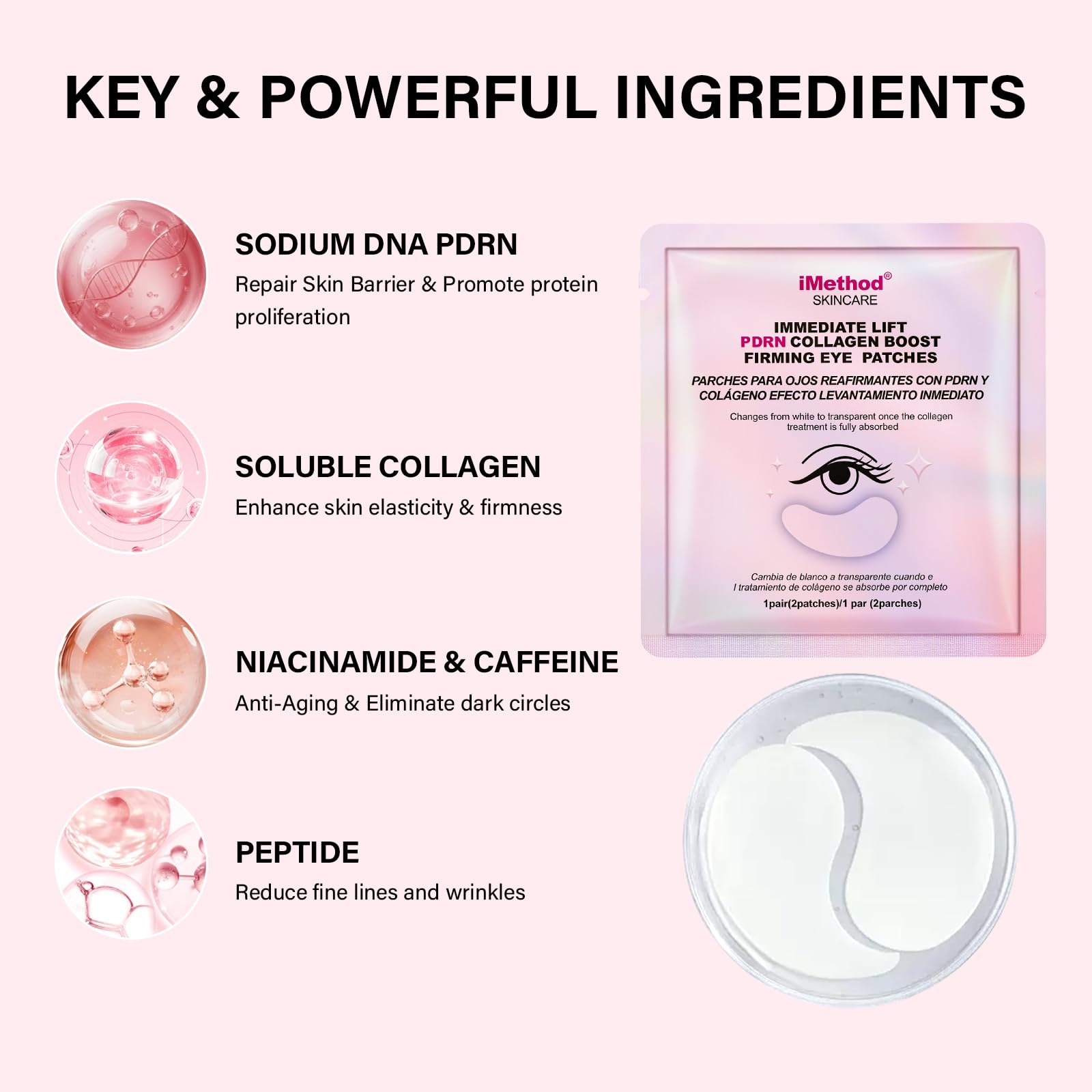 Patchs yeux iMethod Niacinamide éclaircissent légèrement les cernes et éclaircissent le teint.