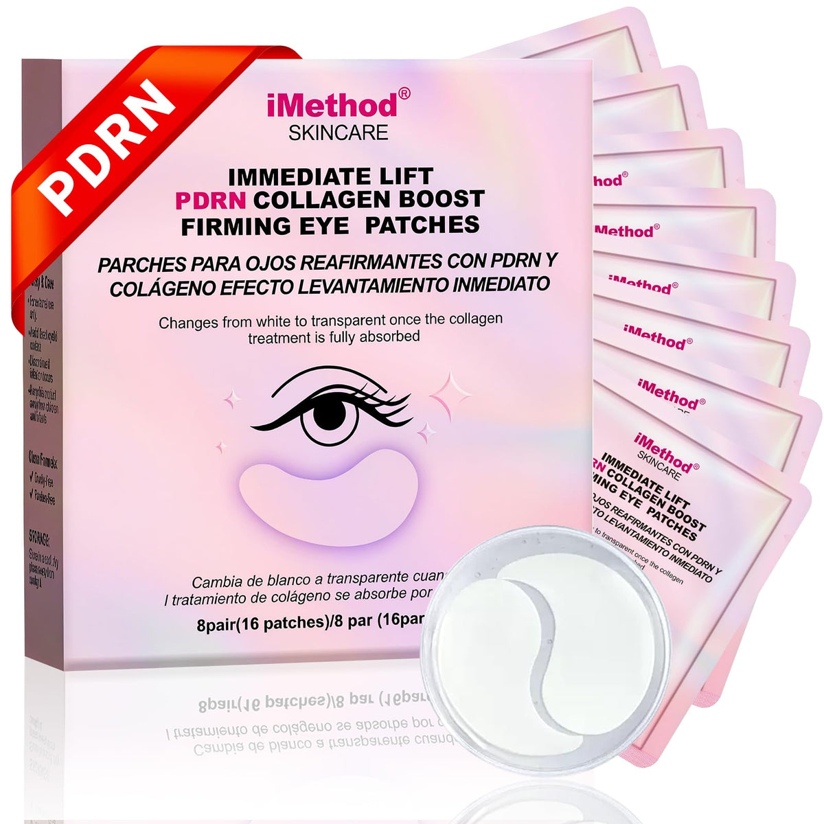 Patchs yeux iMethod PDRN Collagene offant effet lift et hydratation.