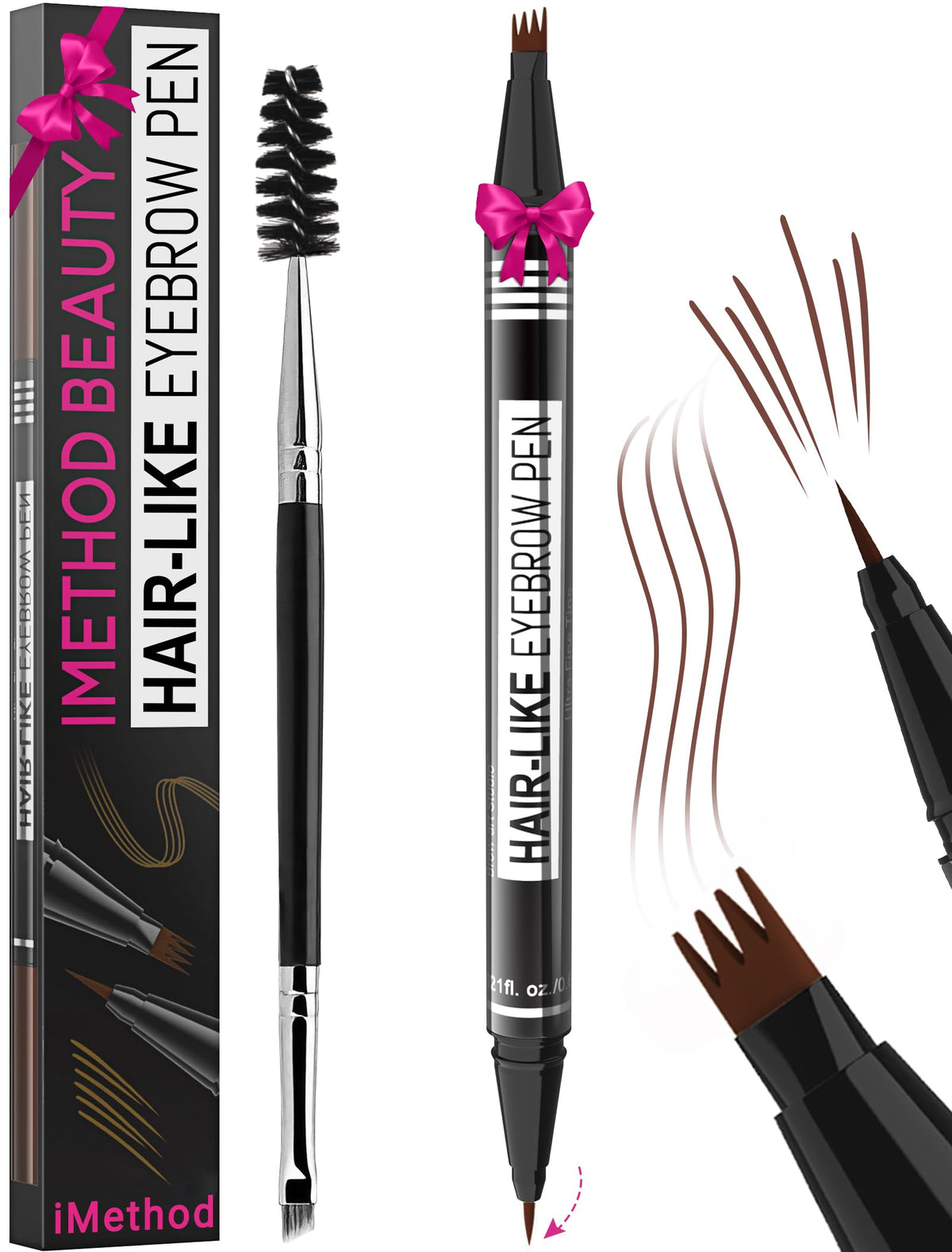 iMethod Sourcils: stylo 2-en-1 avec pointe 4 branches pour un tracé précis.