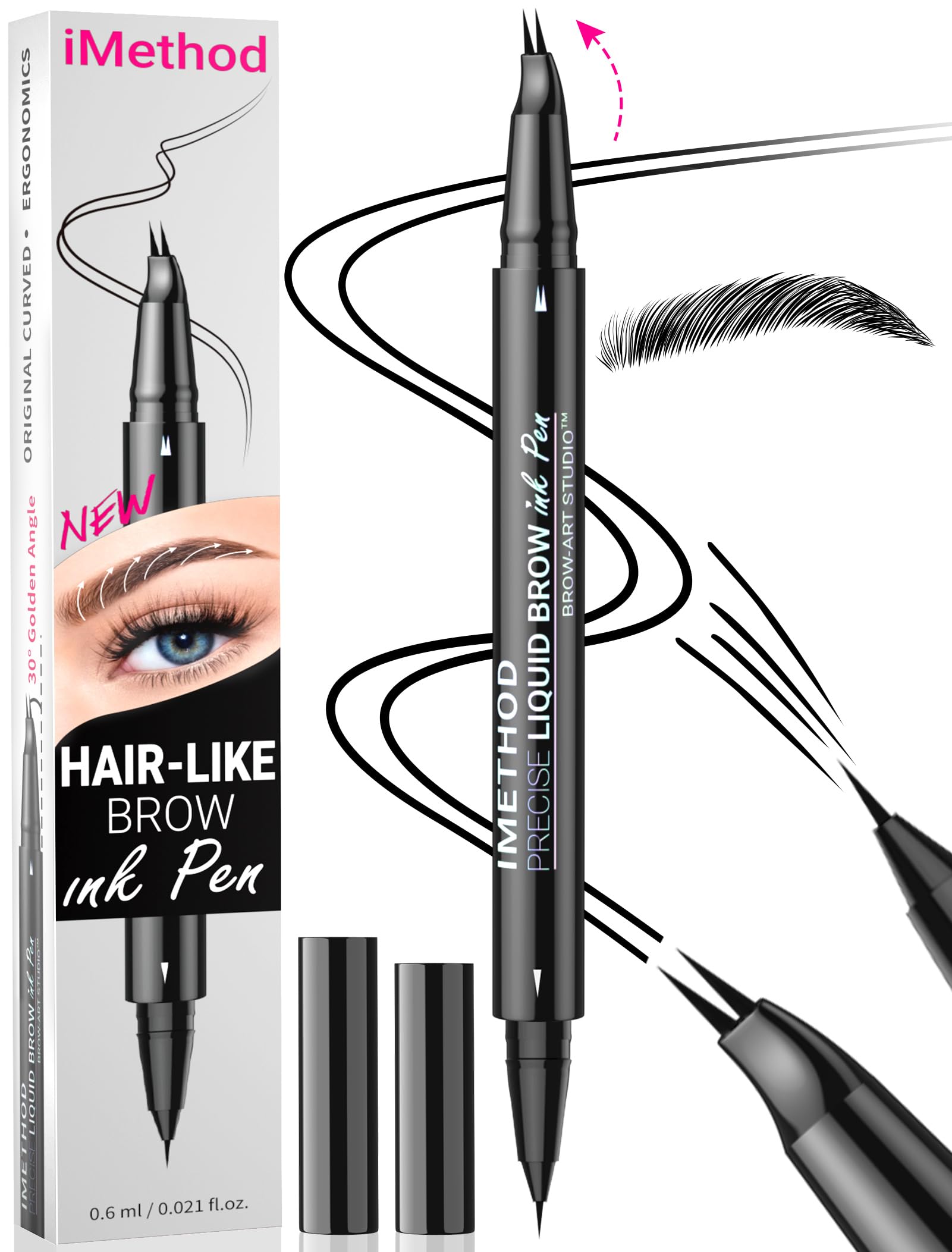 iMethod Stylo sourcils courbe pointe : traces fines pour un fini naturel.