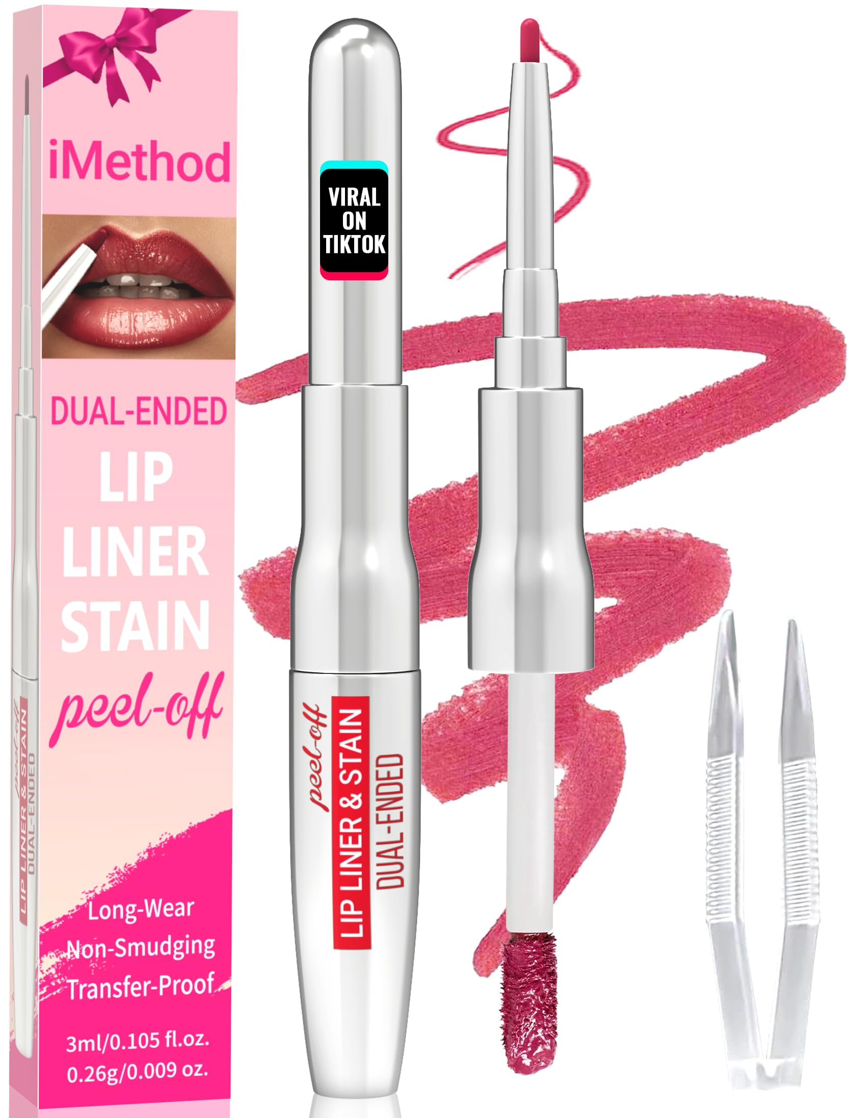 iMethod Teinte Lèvres à double embout, cap rose, pratique pour contour précis.