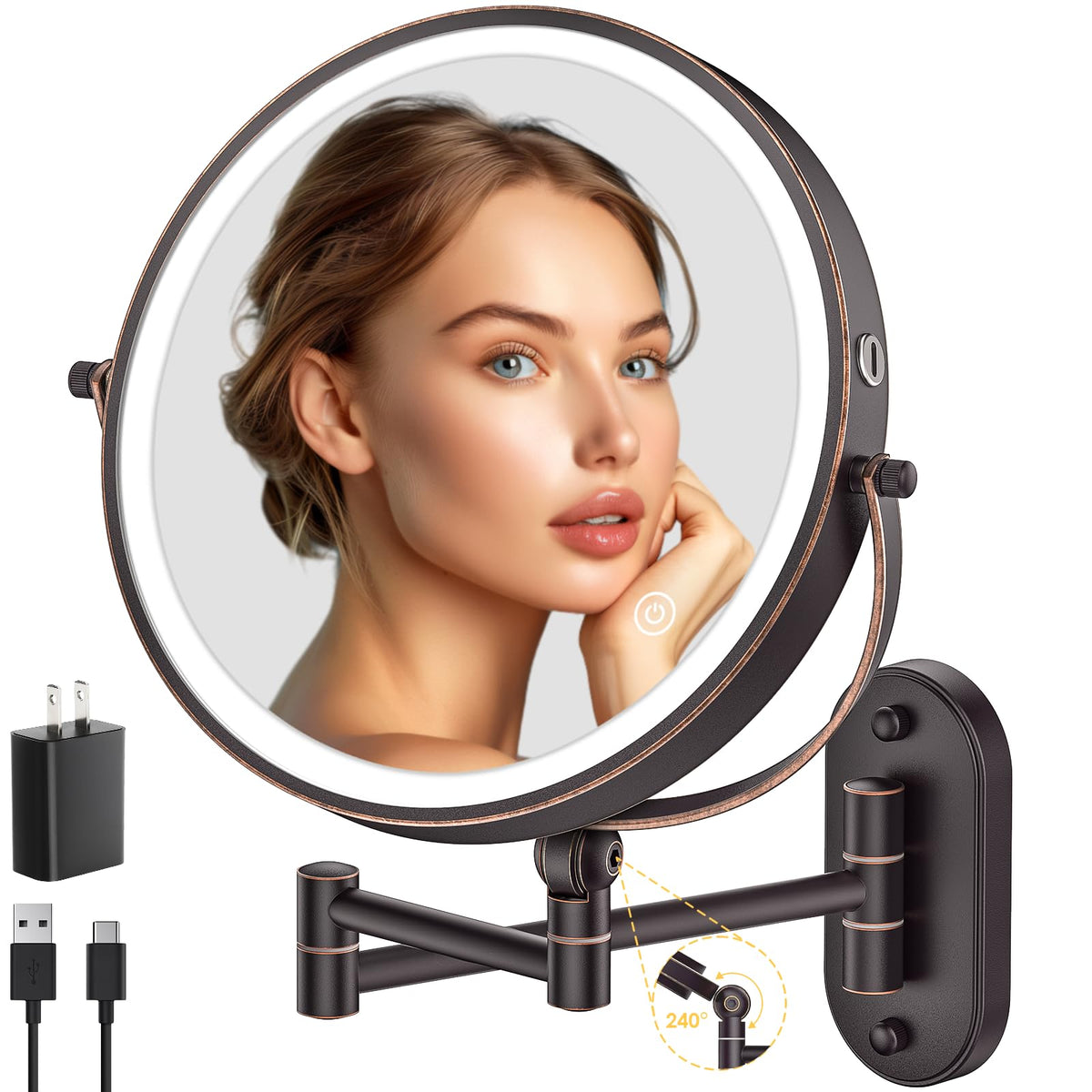 IMIKONA miroir-maquillage mural lumineux 9 pouces, éclairage intégré pour un maquillage précis.
