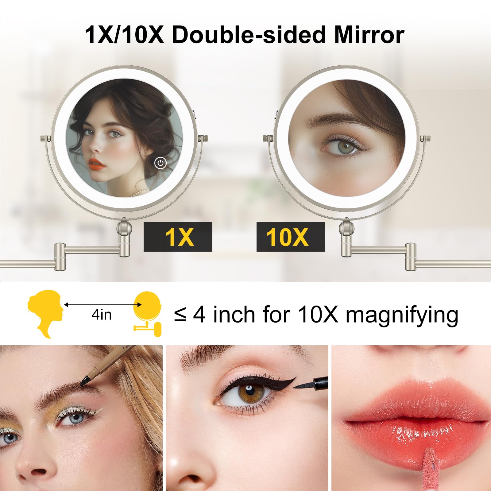 IMIKONA miroir mural avec bras extensible pour positionnement facile.