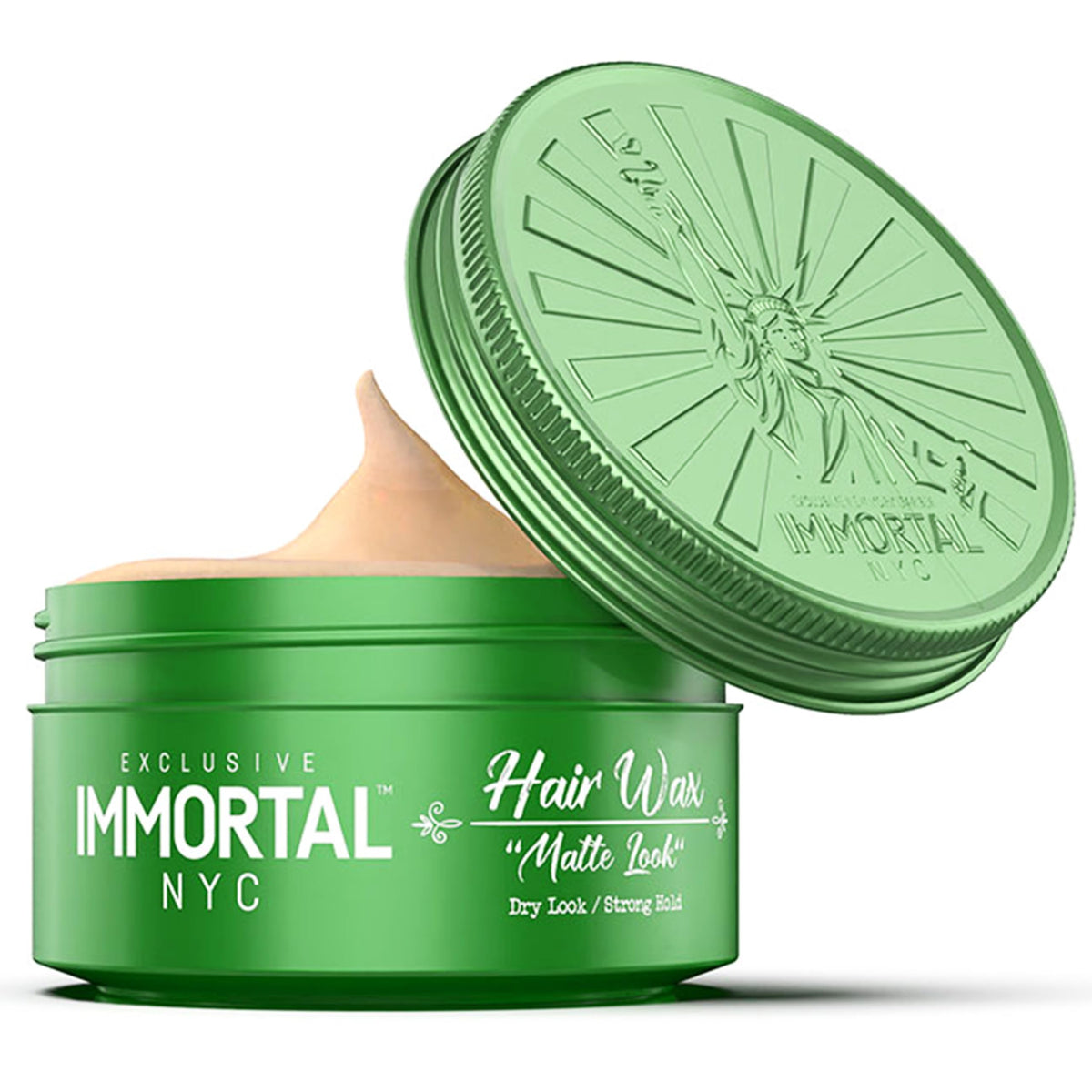 Immortal NYC cire coiffante, pot, fini mat et tenue durable.