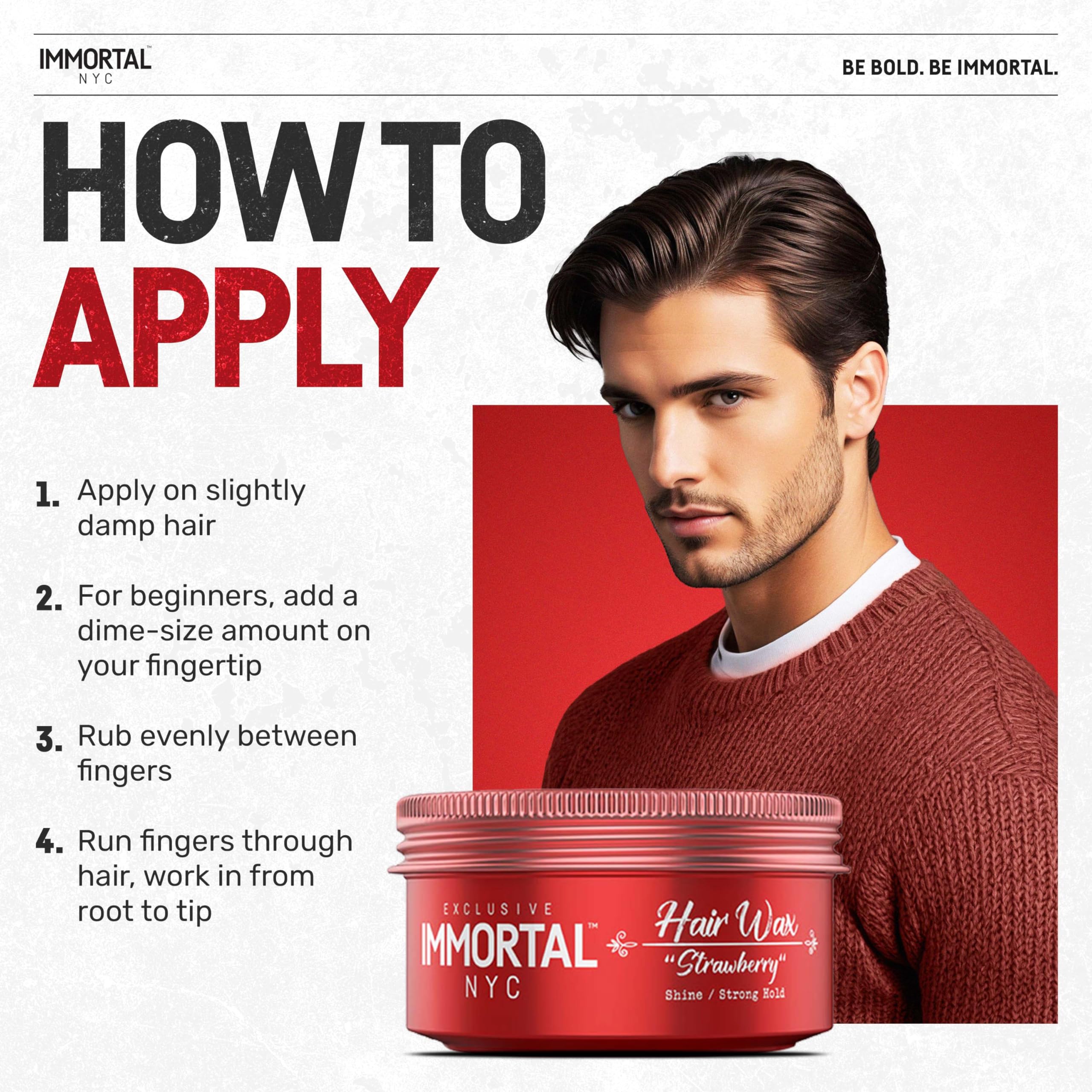 Immortal NYC Strawberry Hair Wax fragrance emphasizes strawberry scent during styling.