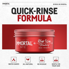 Immortal NYC Strawberry Hair Wax hold and shine highlight long-lasting style and glossy finish.