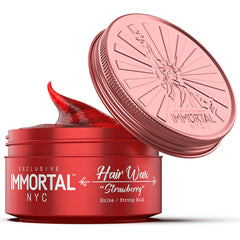 Immortal NYC Strawberry Hair Wax packaging signals premium, all-natural styling for men.
