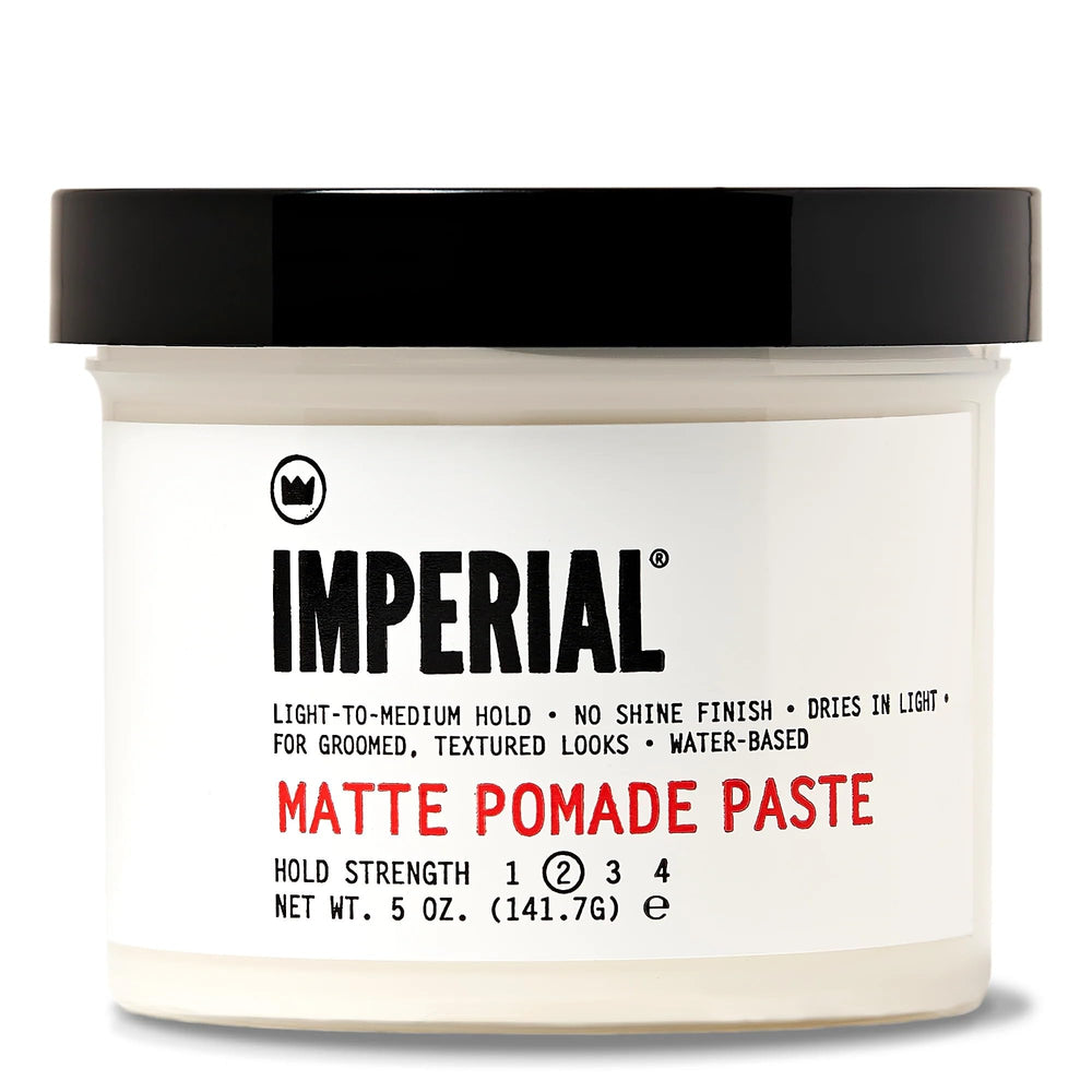 Emballage Imperial Barber Matte Pomade Paste de 142 g, pratique et compact pour votre salle de bains.