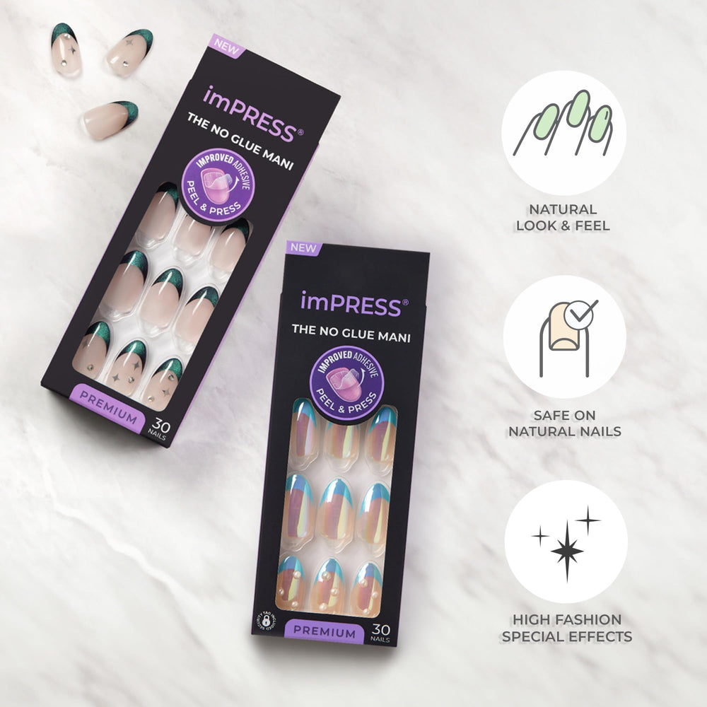 Effet aurora lumineux sur les ongles imPRESS pour un style unique.