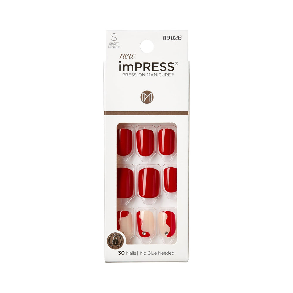 Kit imPRESS avec 30 faux ongles prêt à poser à domicile.