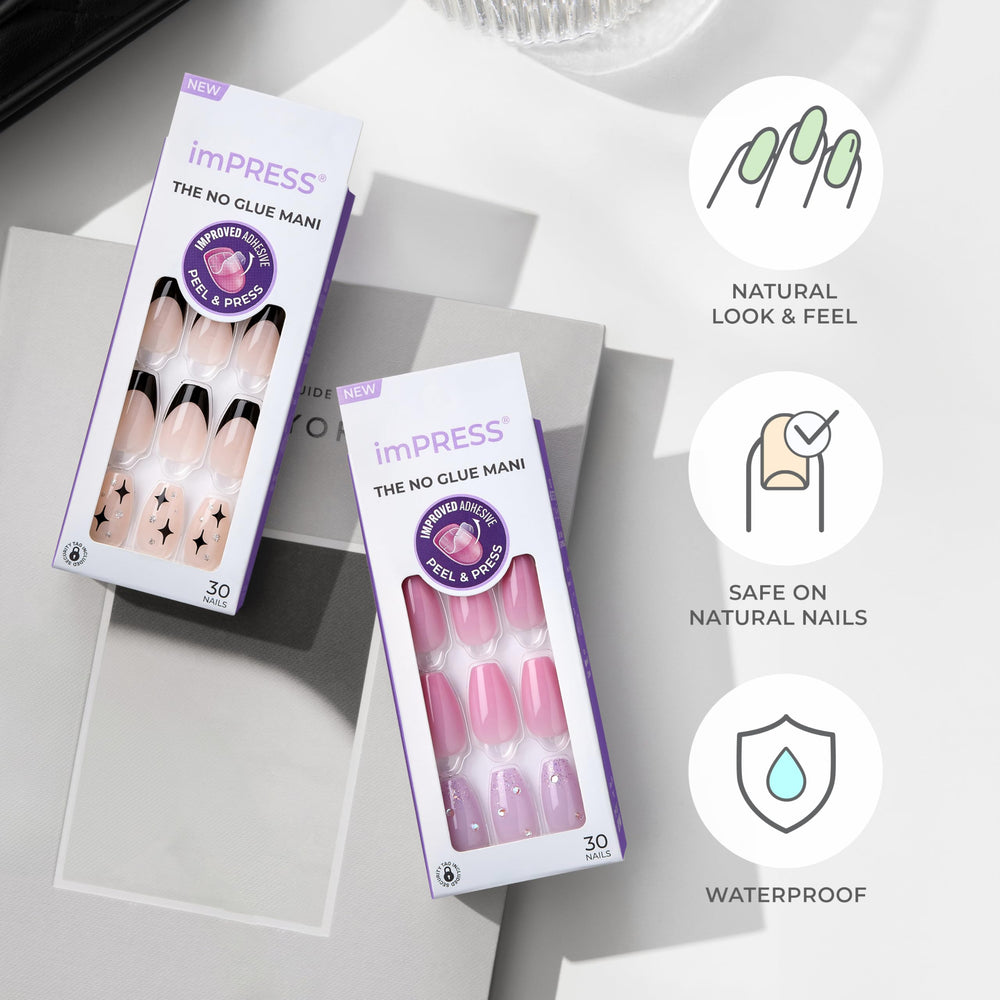 Adhérence solide jusqu’à 10 jours sans colle pour imPRESS No Glue Mani.
