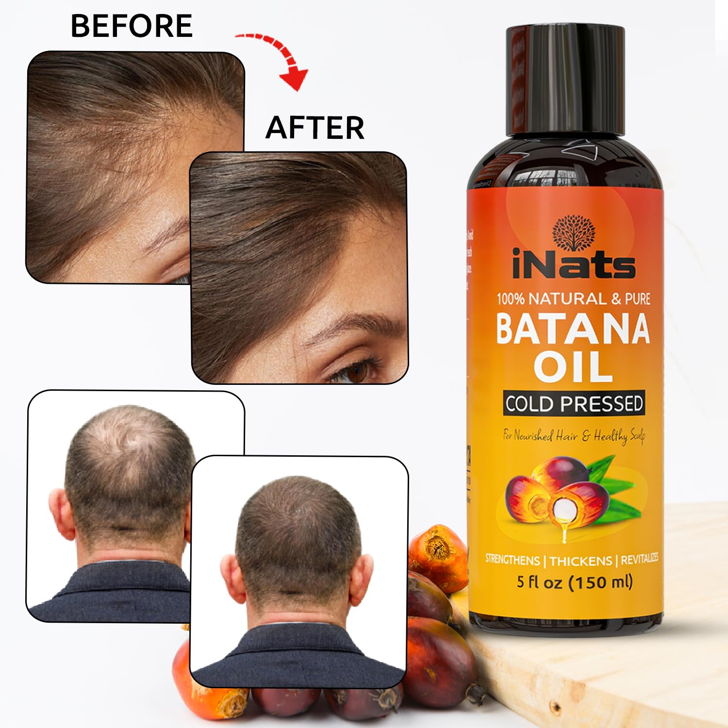 iNats Batana après utilisation, cheveux plus nets et soyeux