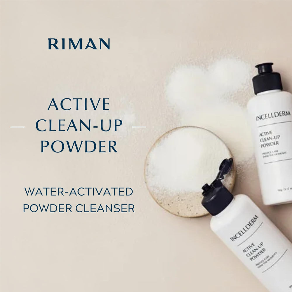 INCELLDERM Active Clean-Up Poudre application: facile à appliquer sur le visage pour une peau fraîche.