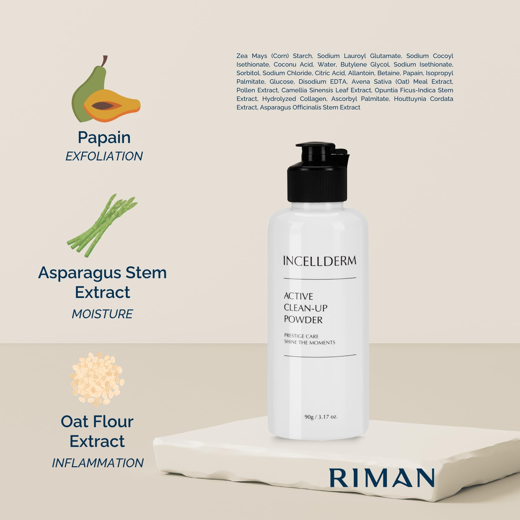 INCELLDERM Active Clean-Up Poudre usage quotidien: convient à tous les types de peaux sensibles.