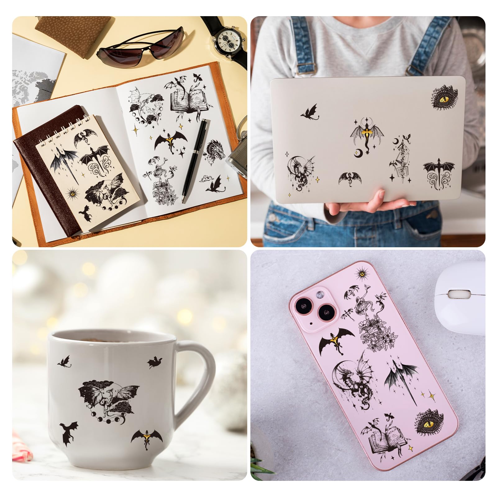 INCOK idées décoratives portables – tatouages sur ordinateur, valises et mugs.