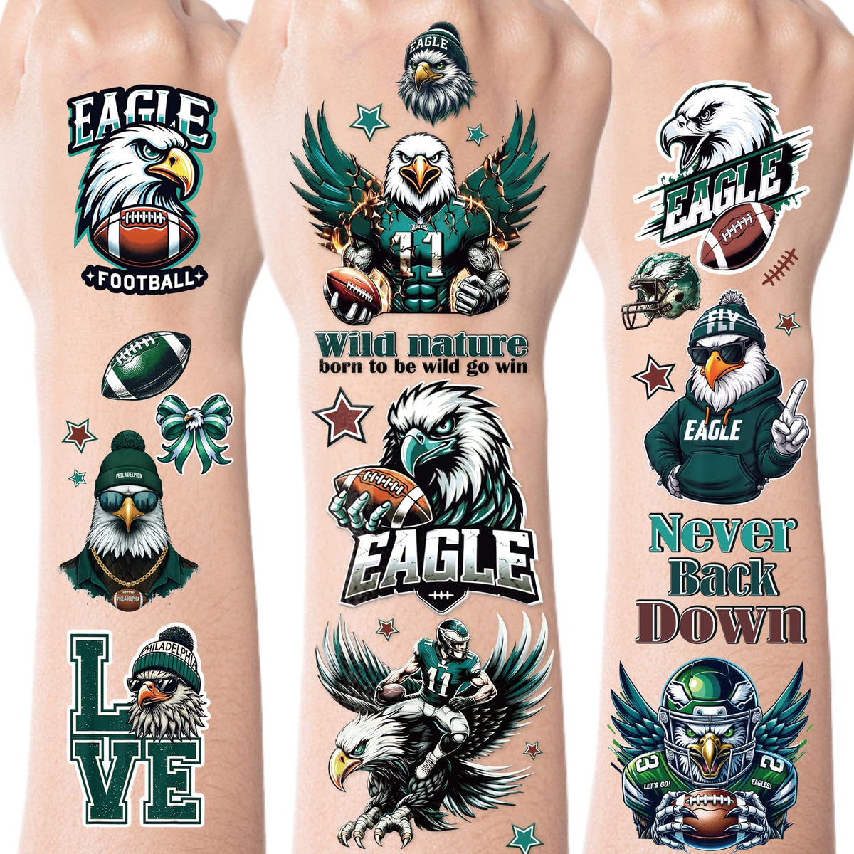 Tatouages INCOK football Aigle – ensemble de motifs colorés pour festival sportif