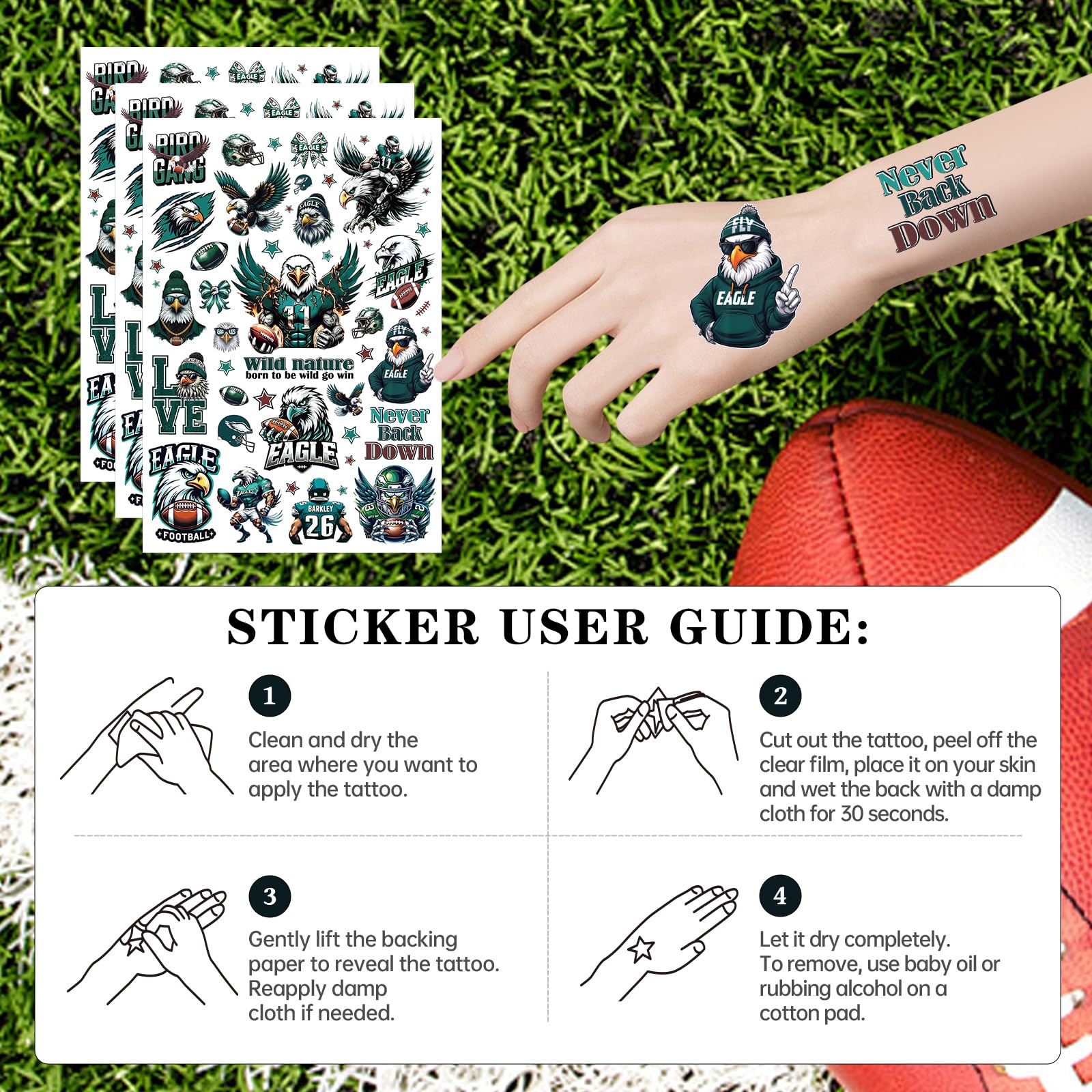 Tatouages INCOK football Aigle – motifs colorés pour décorations de fête sportive