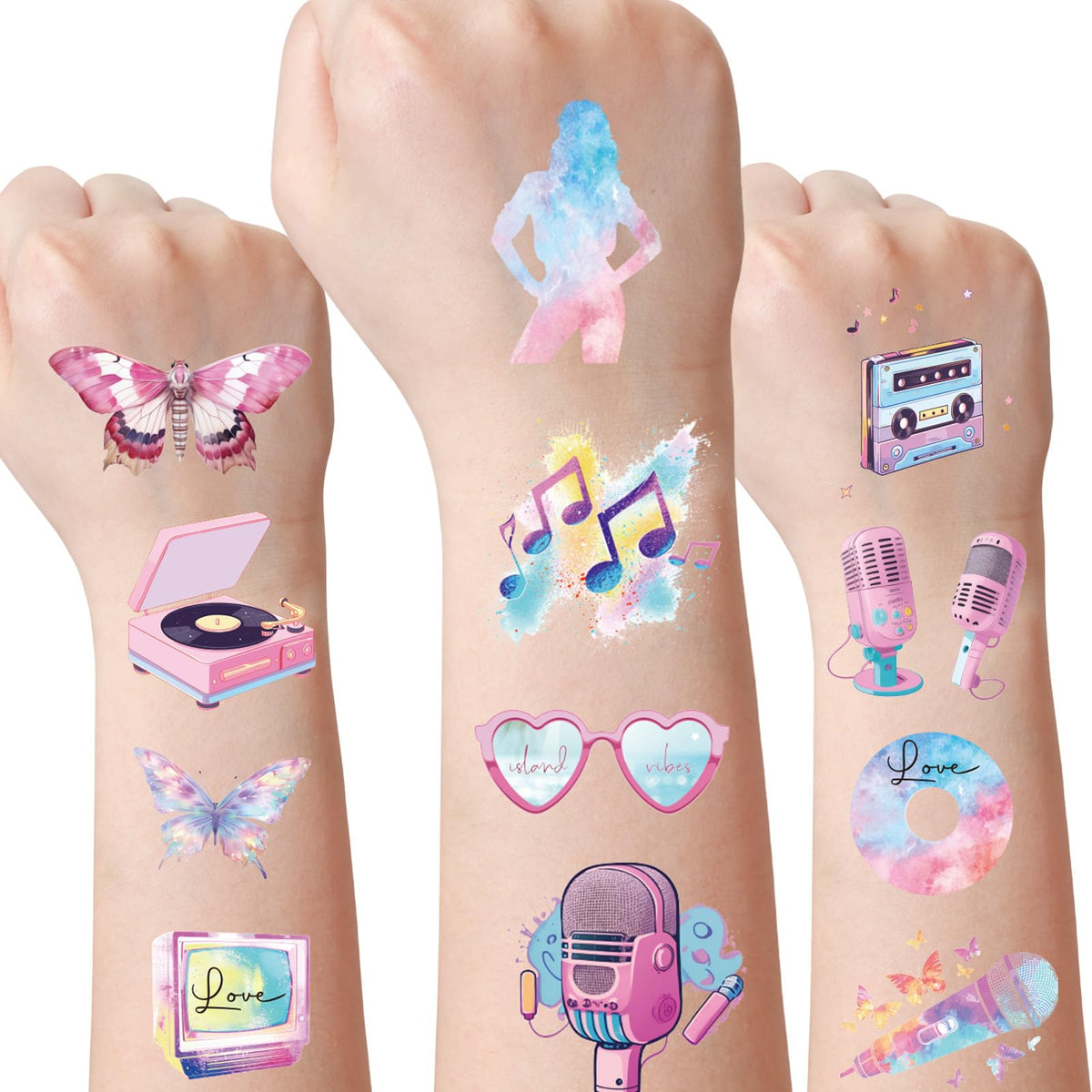 INCOK tatouages temporaires Fête Musicale: 8 feuilles colorées pour briller au concert