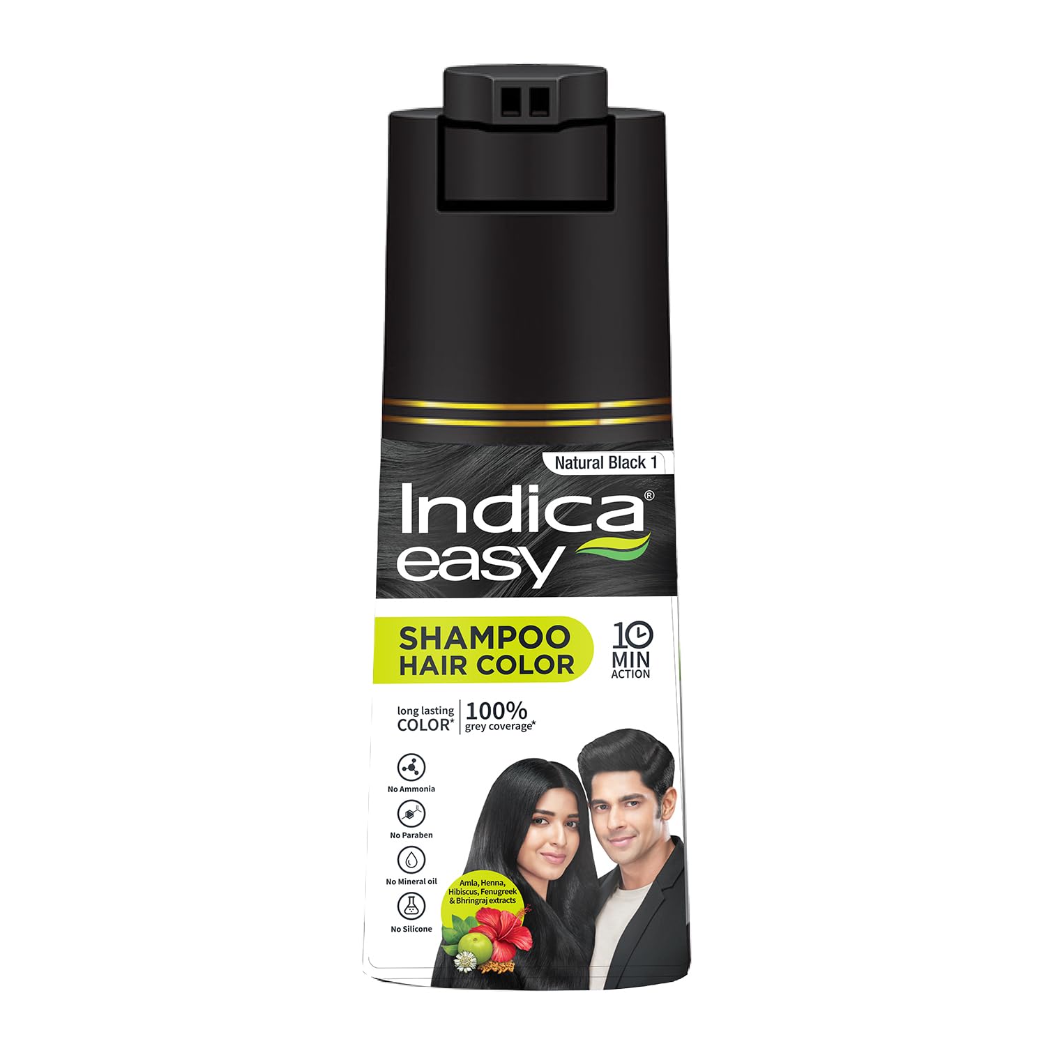 Indica Easy Shampoo coloration cheveux noir naturel, couleur uniforme et longue tenue.