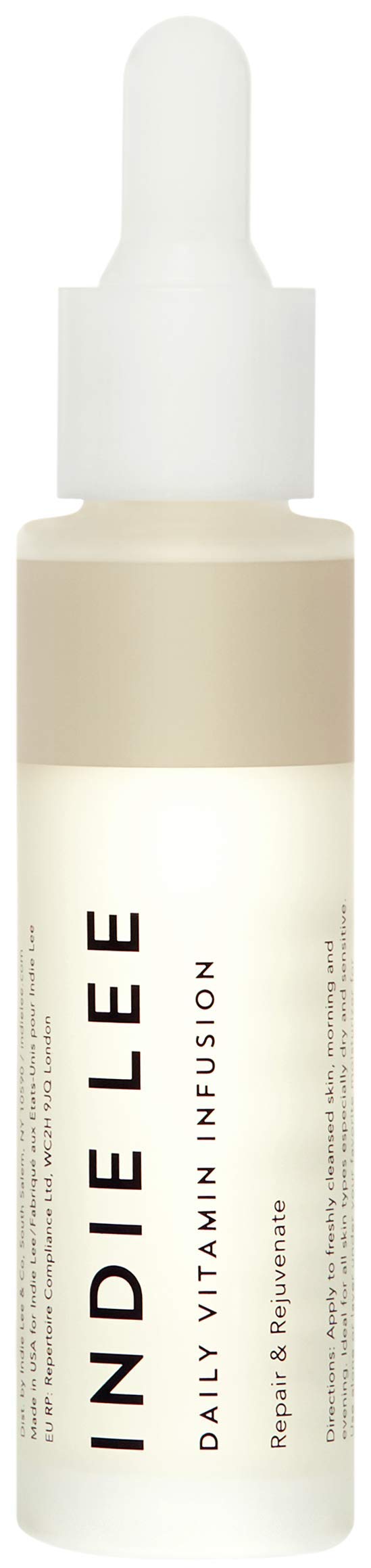 Indie Lee Daily Vitamin Infusion – bouteille, antioxydants pour peau éclatante.