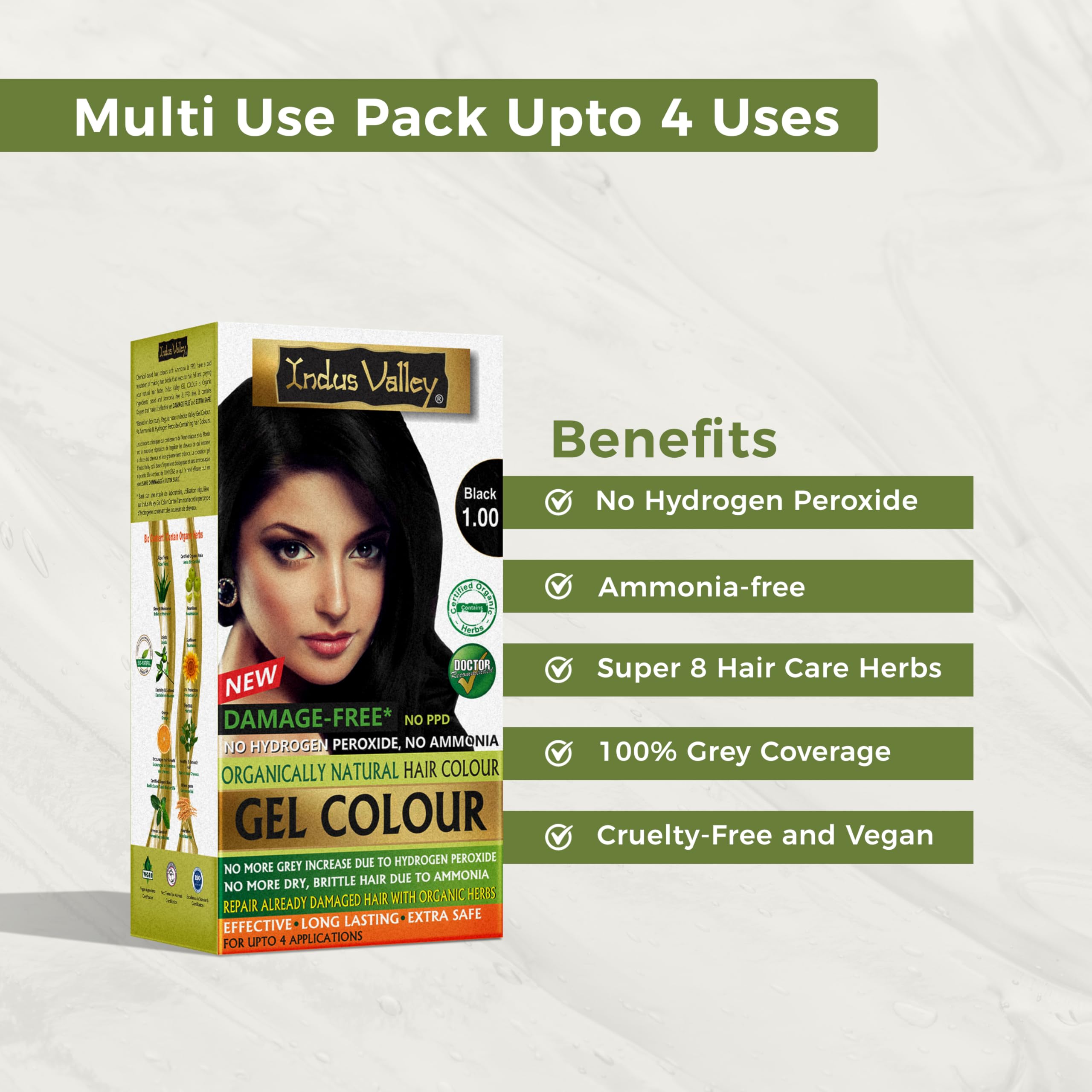 INDUS VALLEY Coloration Gel Damage Free – Temps d'action de 35 minutes pour couvrir les gris.