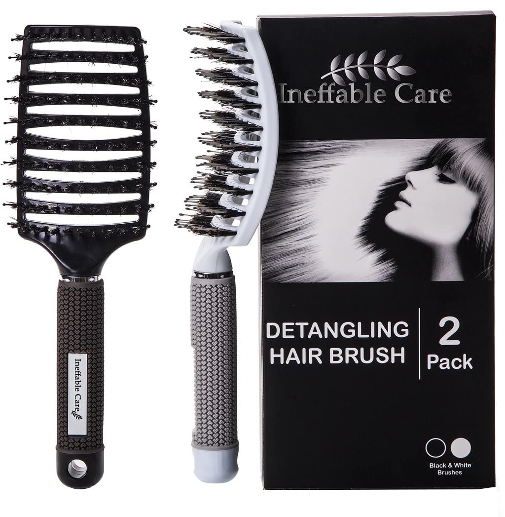 Brosse Ineffable Care avec poils de porc et nylon, détangle efficacement.
