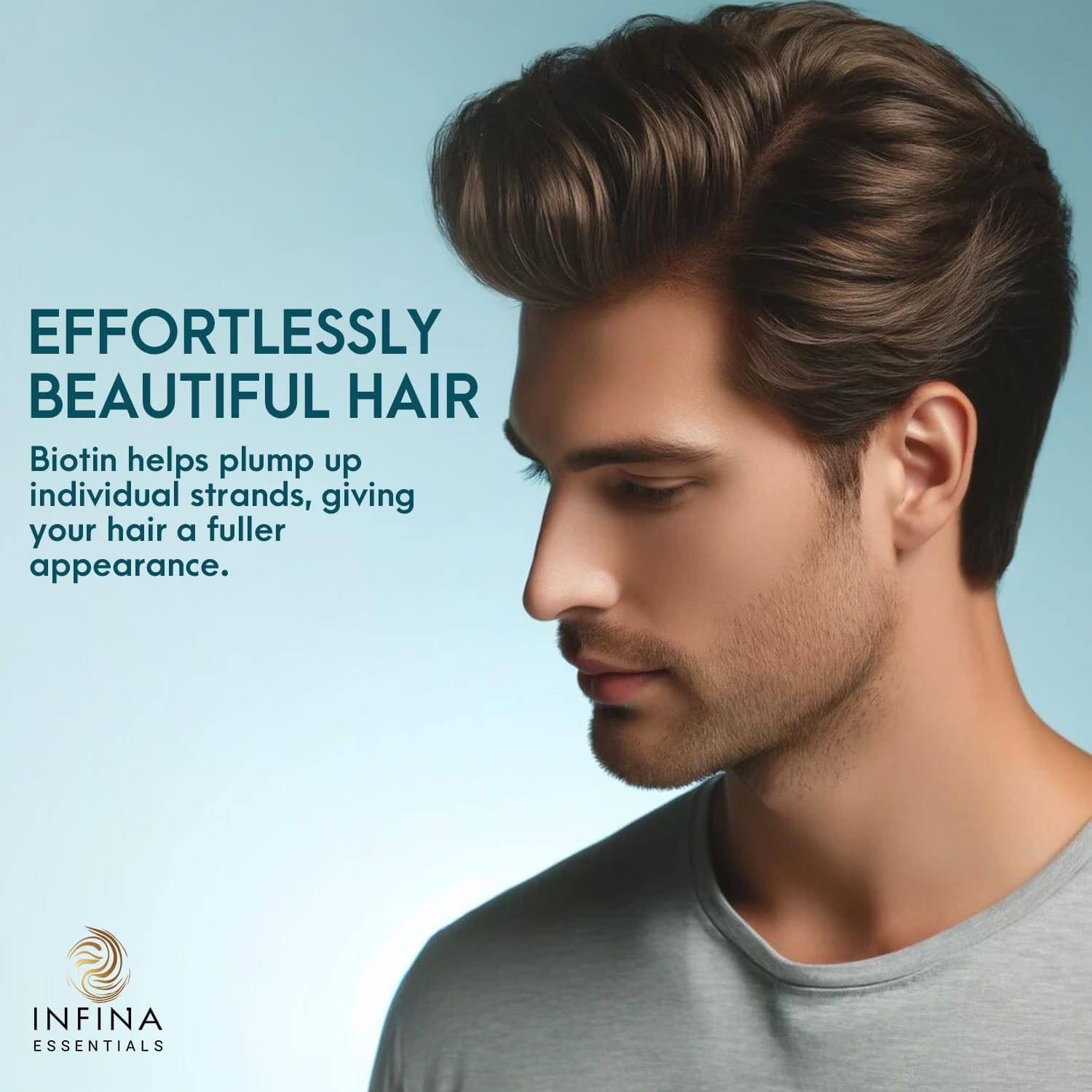 INFINA ESSENTIALS Biotine 2-en-1: duo shampoing et après-shampoing en action.