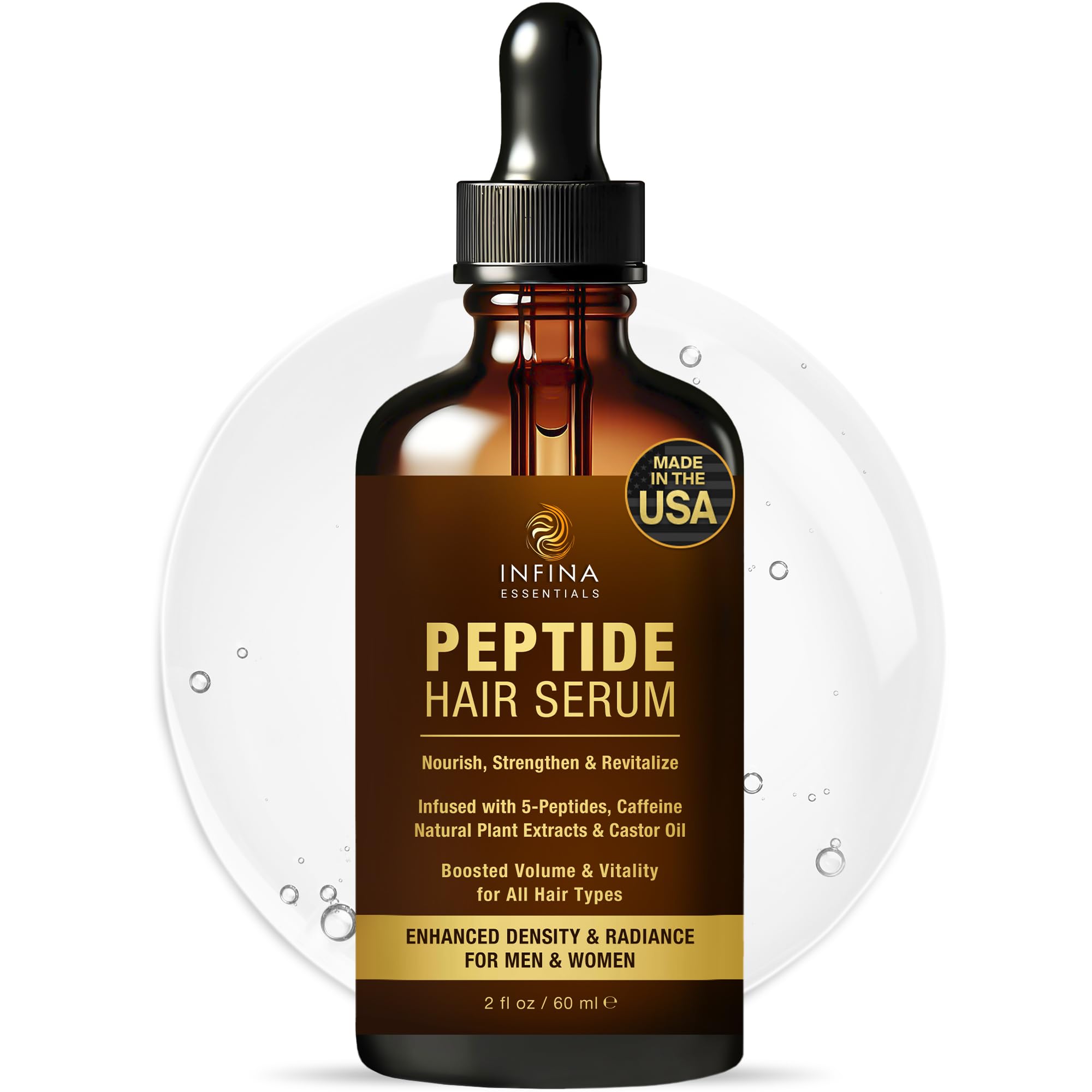 Sérum INFINA ESSENTIALS en flacon, stimulant la croissance des cheveux.