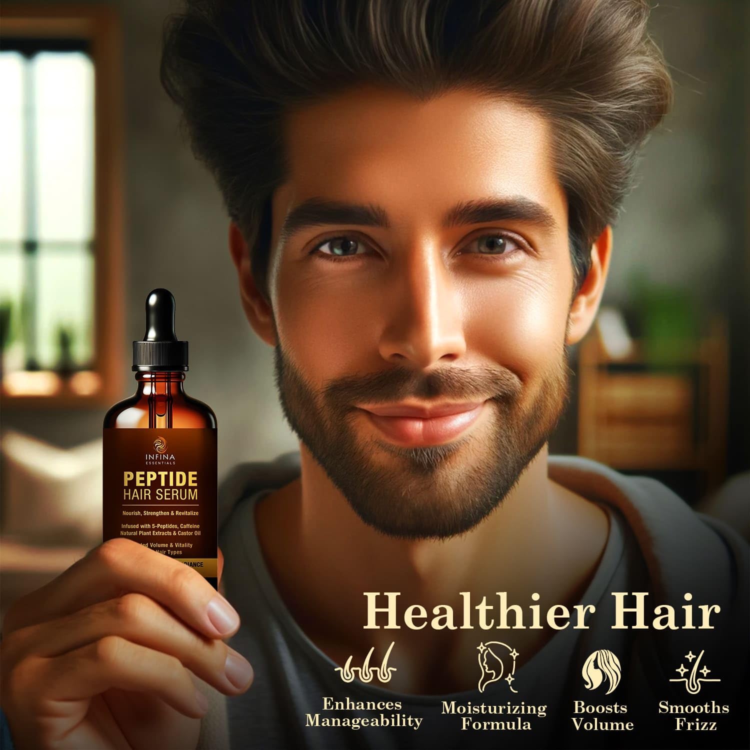 Soin sans rinçage INFINA ESSENTIALS pour cheveux secs et abîmés.