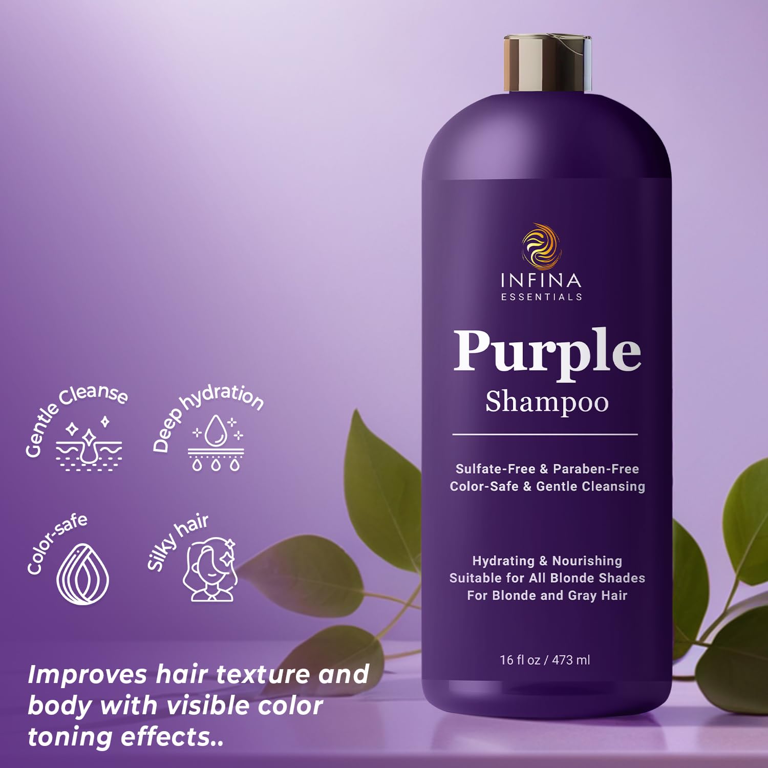 INFINA ESSENTIALS Shampoing violet, cheveux gris, préserve les tons argentés