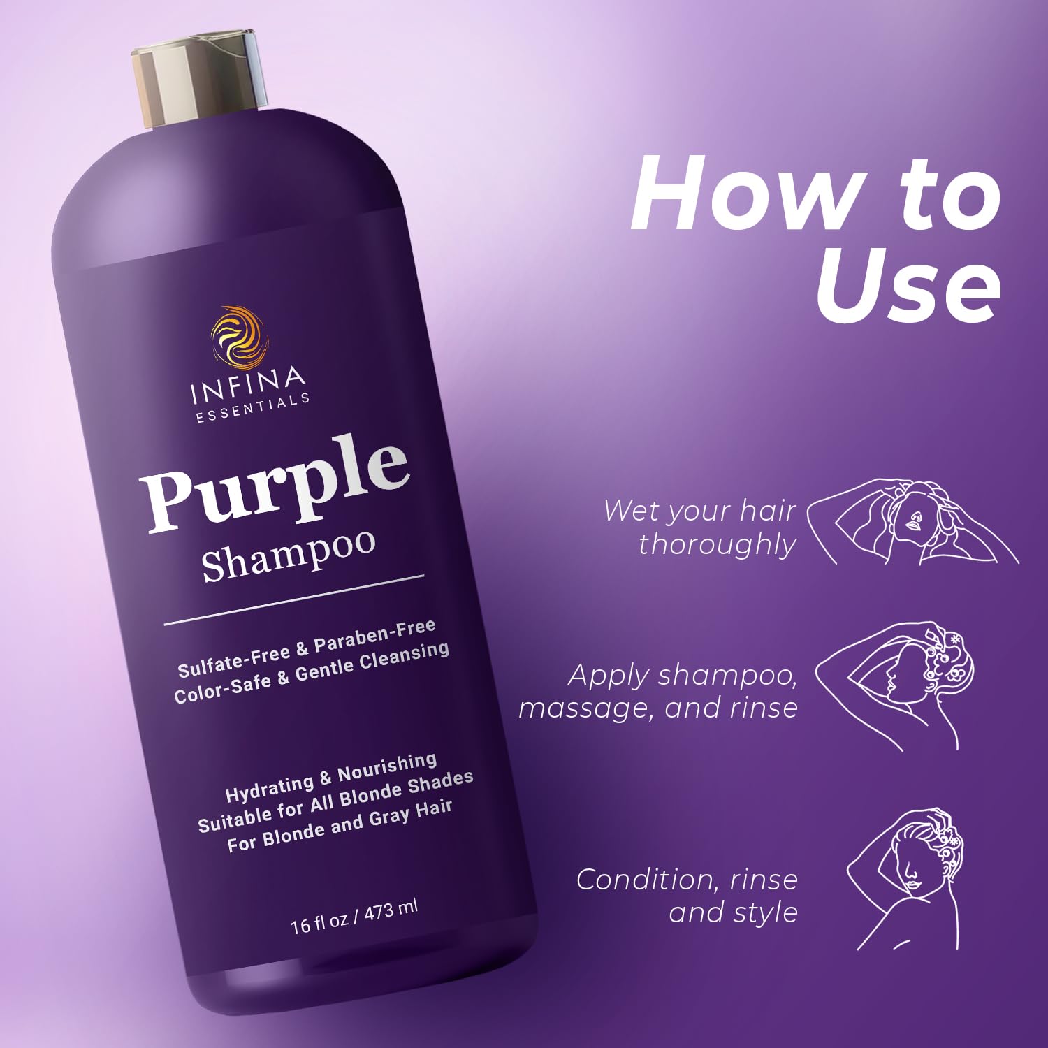 INFINA ESSENTIALS Shampoing violet, texture crème, hydratation et douceur