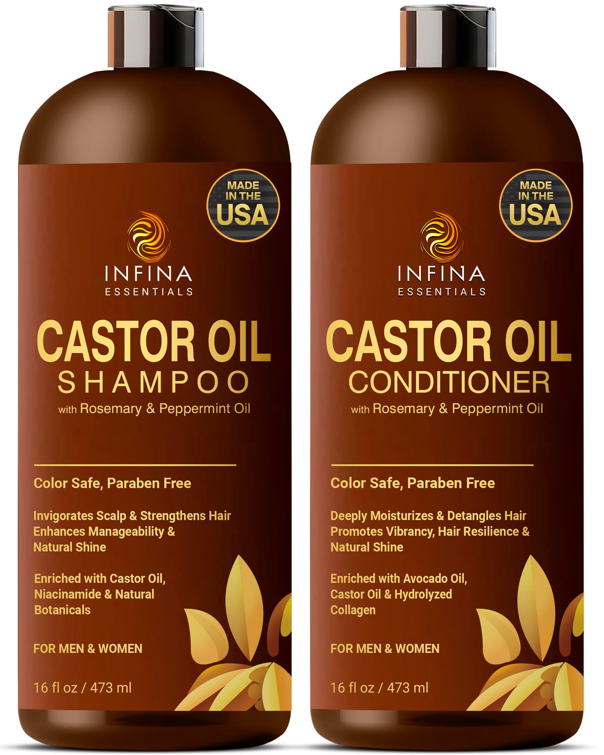 INFINA ESSENTIALS shampooing ricin en flacon, soin nourrissant pour cheveux.