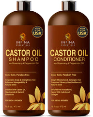 INFINA ESSENTIALS shampooing ricin en flacon, soin nourrissant pour cheveux.