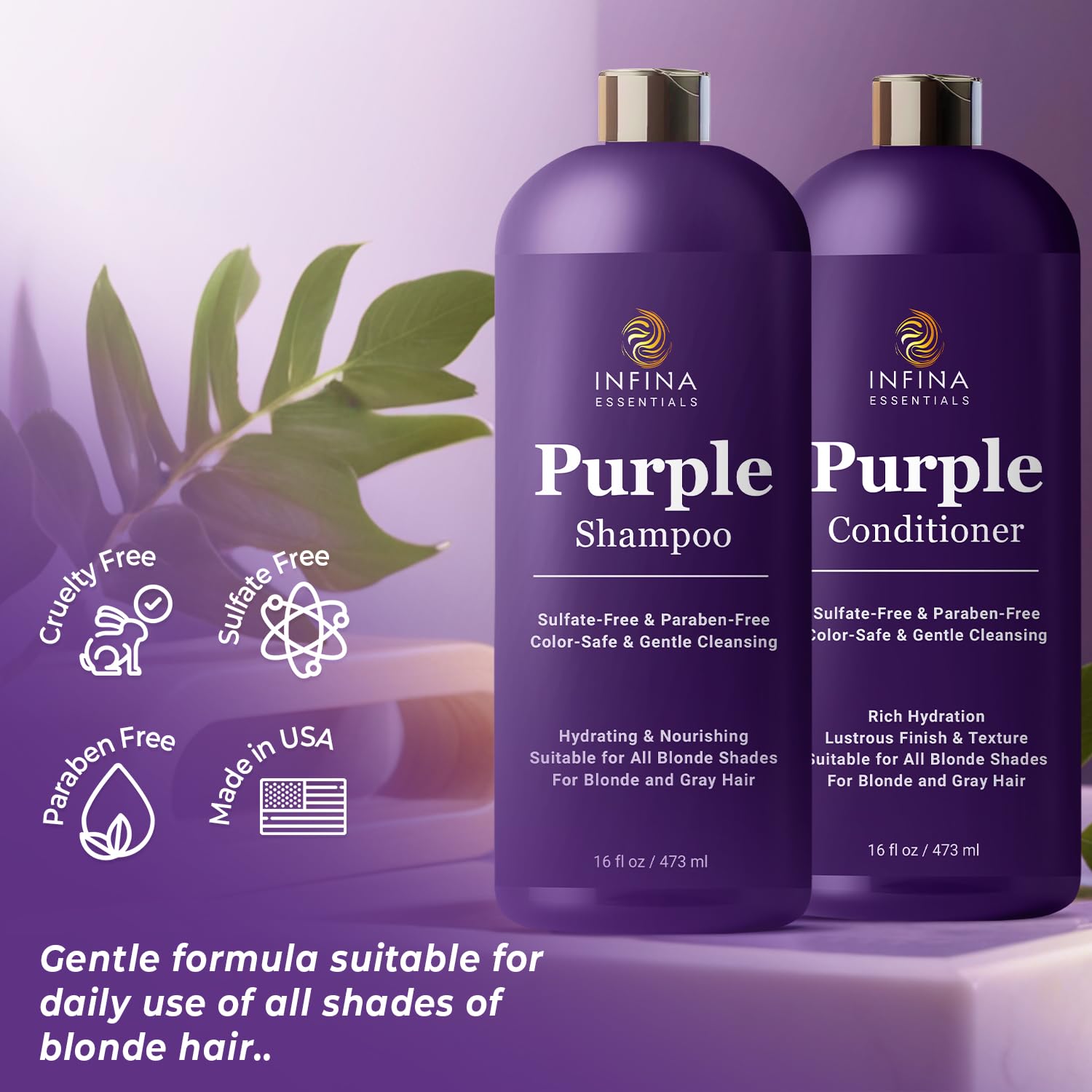 Teinte brassy atténuée sur blond et gris grâce à l’action tonifiante INFINA ESSENTIALS.