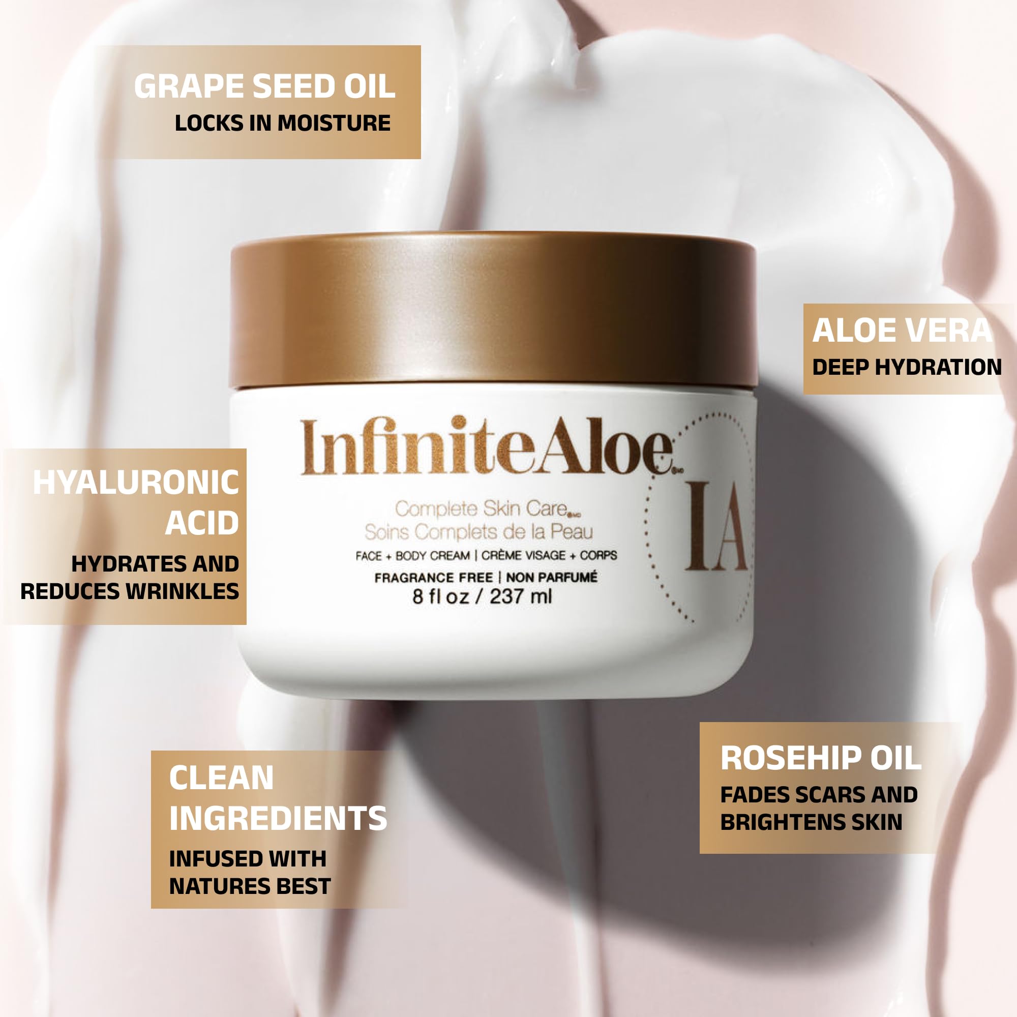 Texture légère InfiniteAloe, application rapide sur mains et visage.