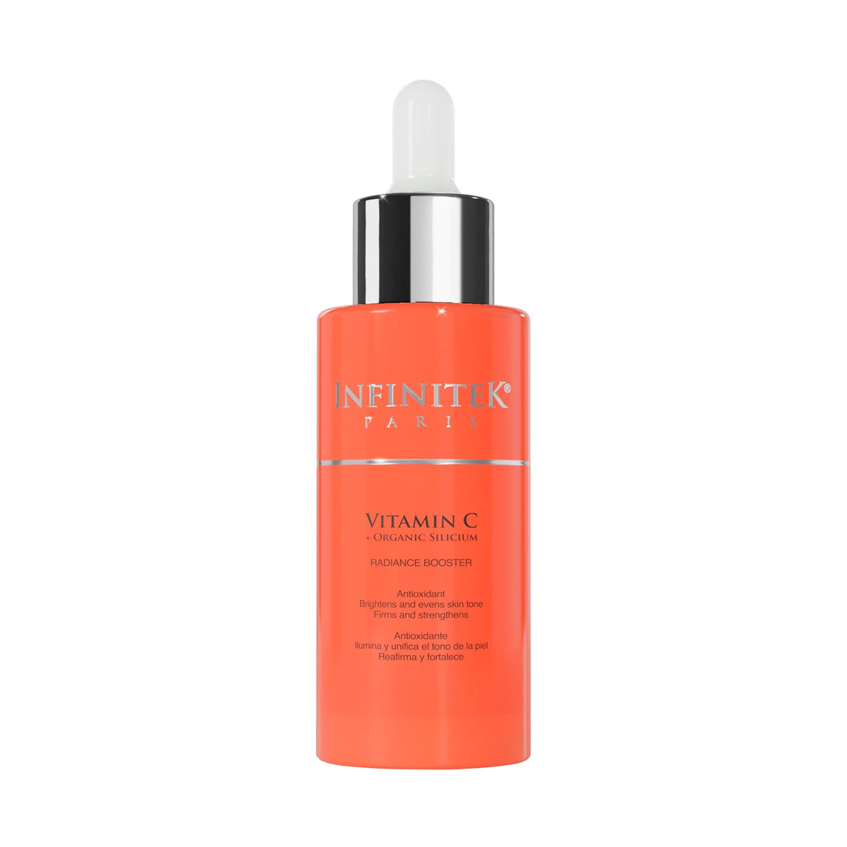 Le sérum vitamine C Infinitek Paris, bouteille visible, promet hydratation et éclat.