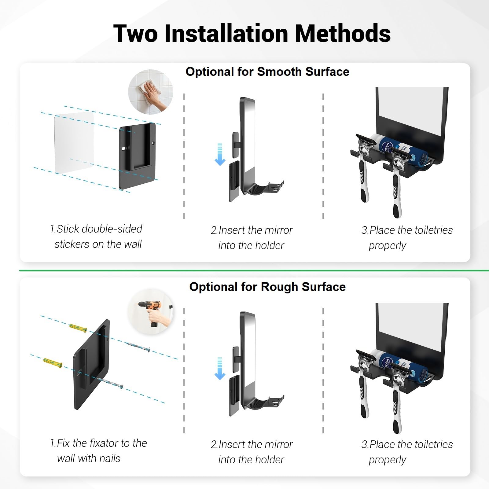 Miroir Infitrans installation adhesif sur surfaces lisses.