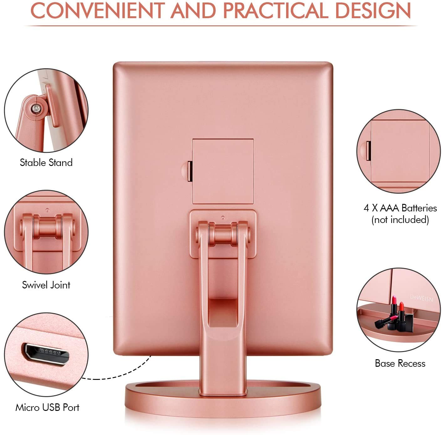 Infitrans miroir tri-fold éclairage tactile puissant et réglable