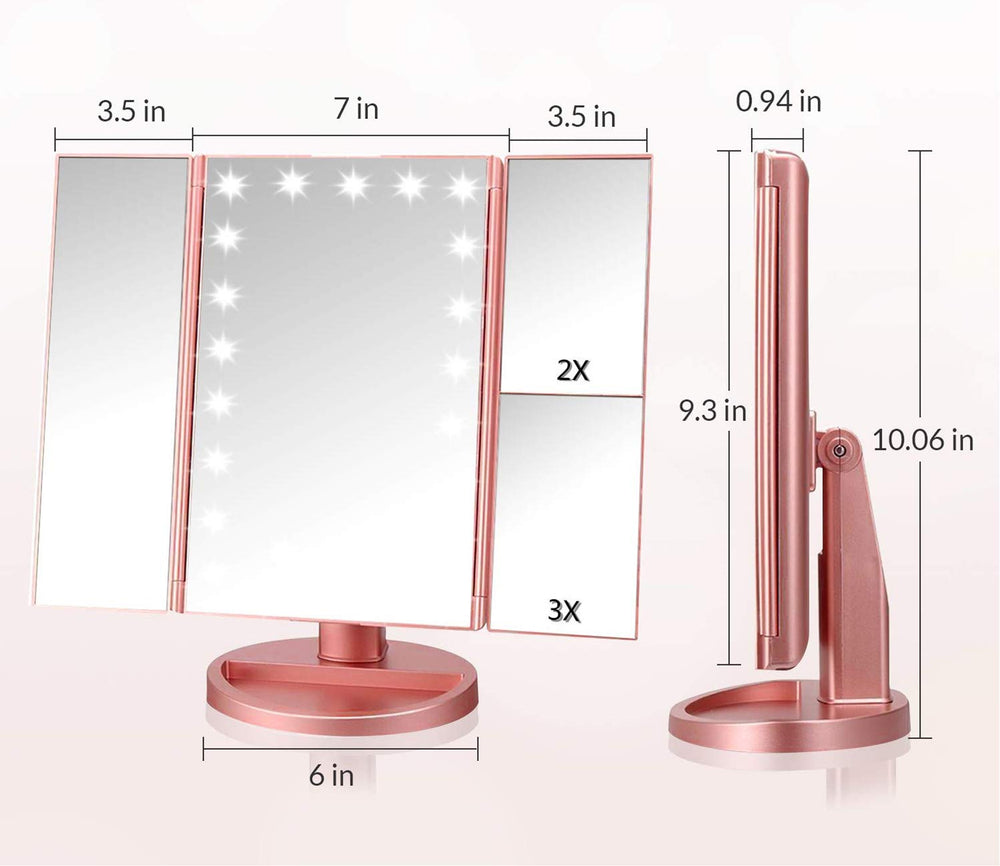 Infitrans miroir tri-fold 3x gros plan pour cils et détails fins