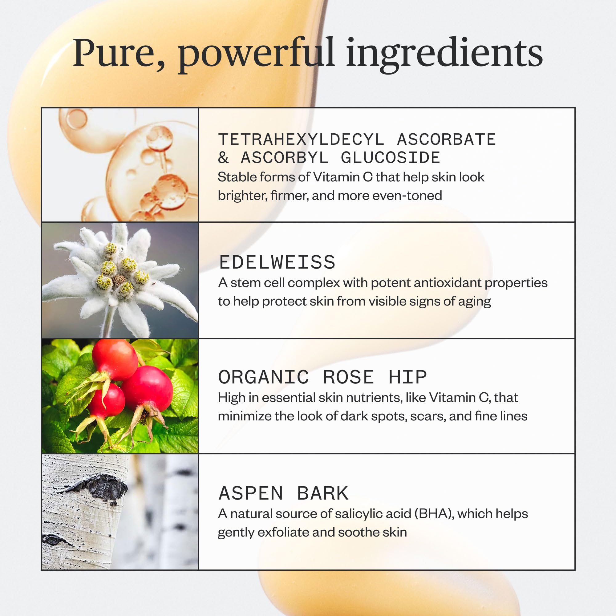 Ingrédients naturels du sérum vitamine C Ursa Major.