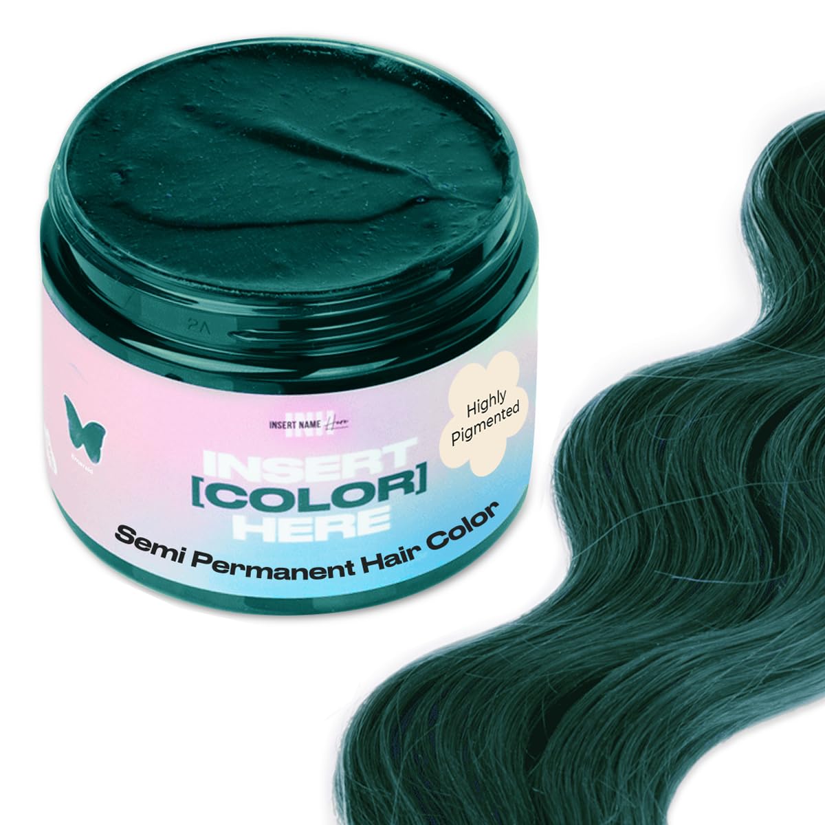 Pot INH couleur éméraude pour cheveux, soin temporaire et vibrant.