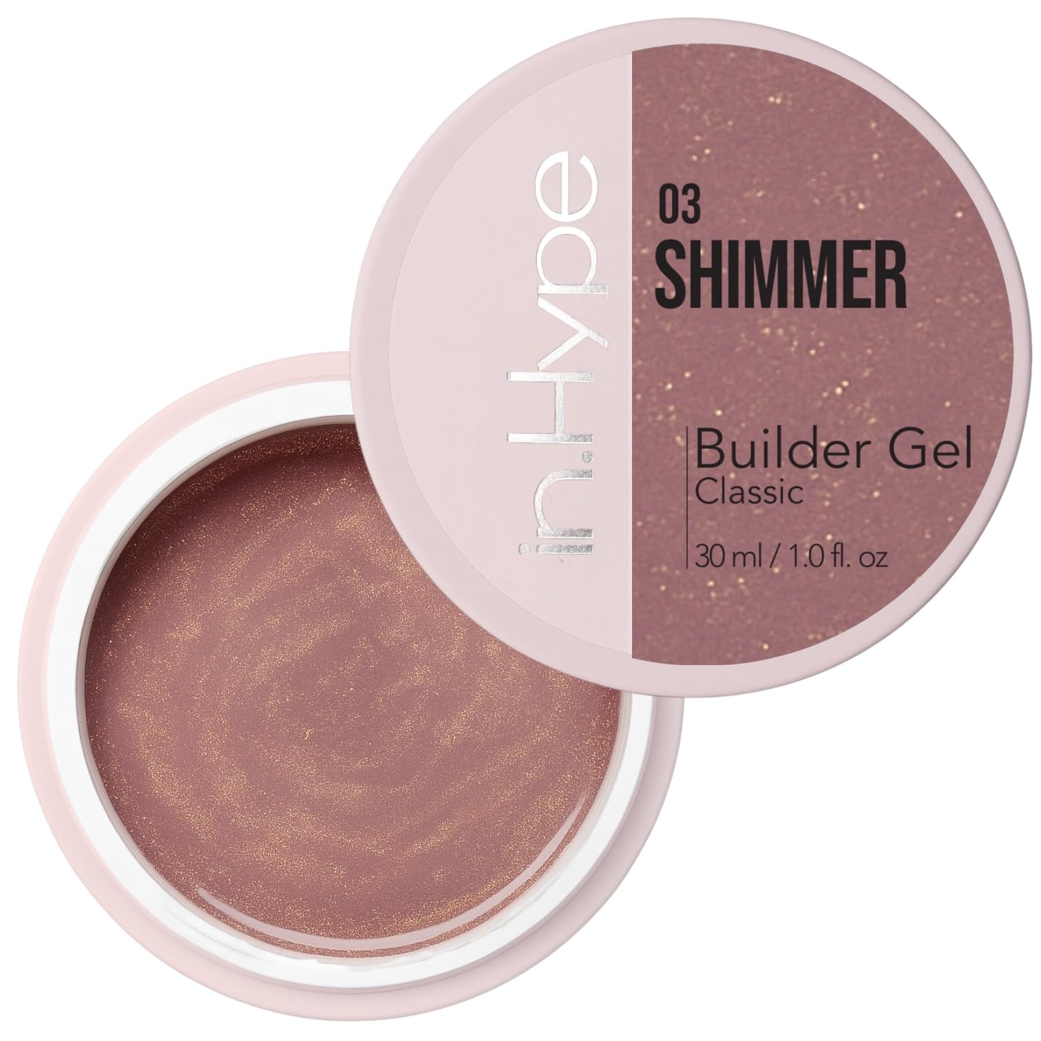 IN.HYPE UV/LED Camouflage Builder Gel Shimmer Nude bottle ready for effortless nail extensions.