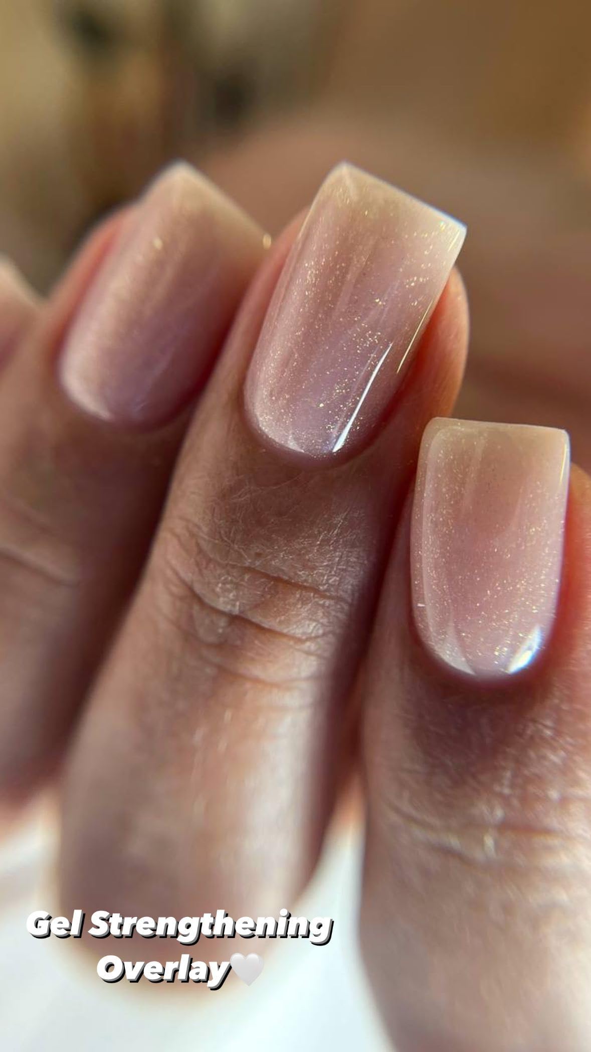 IN.HYPE UV/LED Gel Shimmer Nude nail extension showcase for natural-looking length.