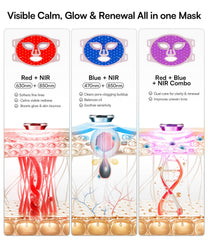 Masque INIA LED bleu sur le visage pour clarté.