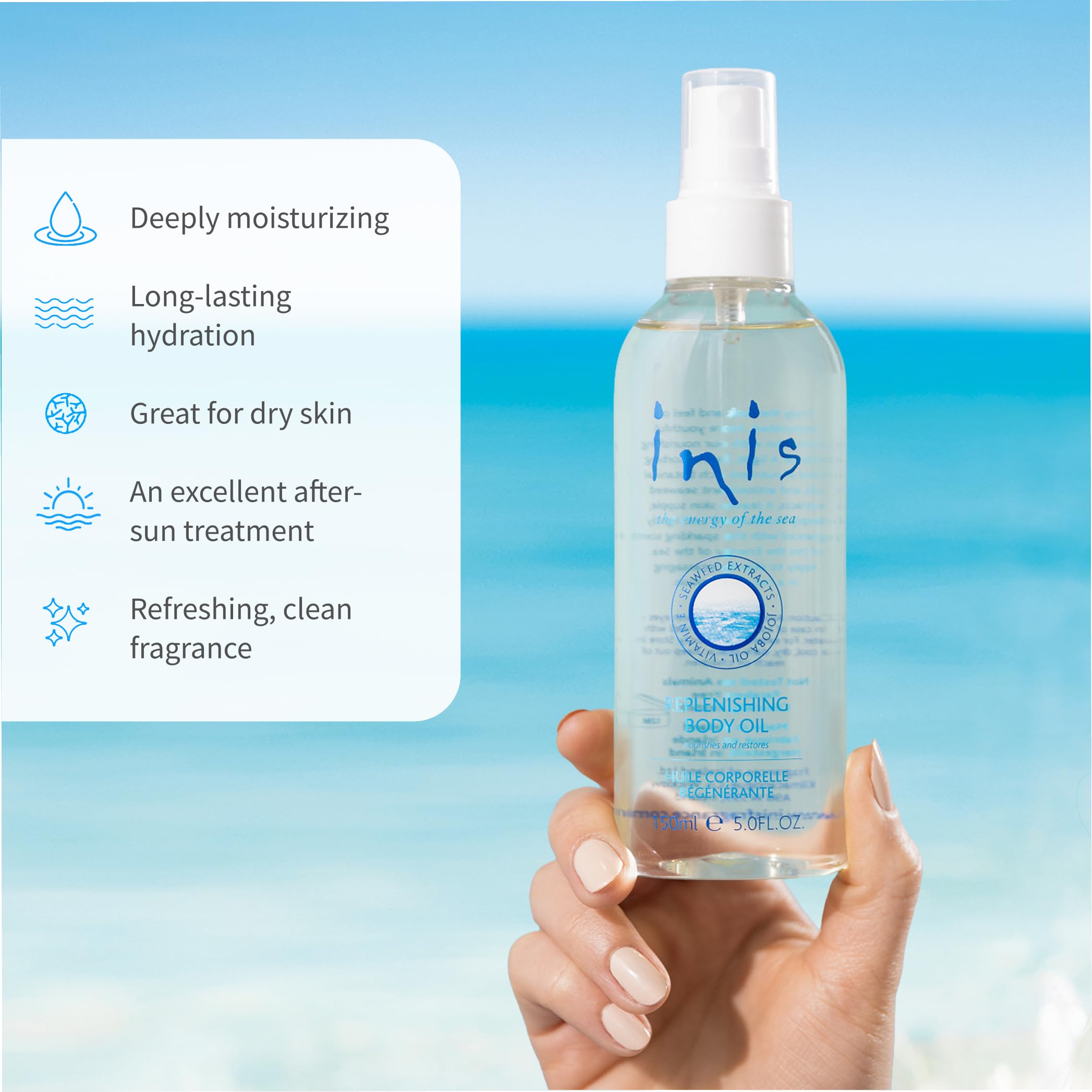 Inis énergie de la mer: borage et vitamine E pour conditionner la peau.