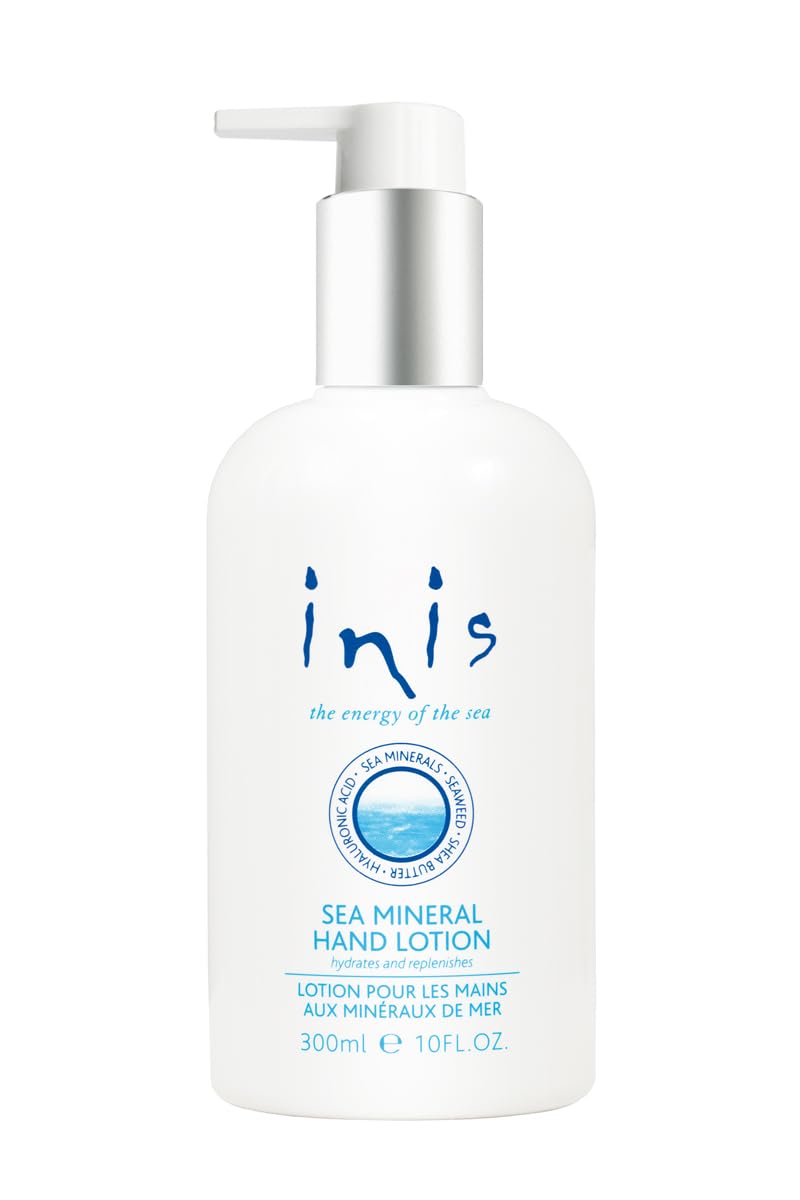 Inis l'Énergie de la Mer, lotion mains minérale, bouteille élégante pour hydratation légère.