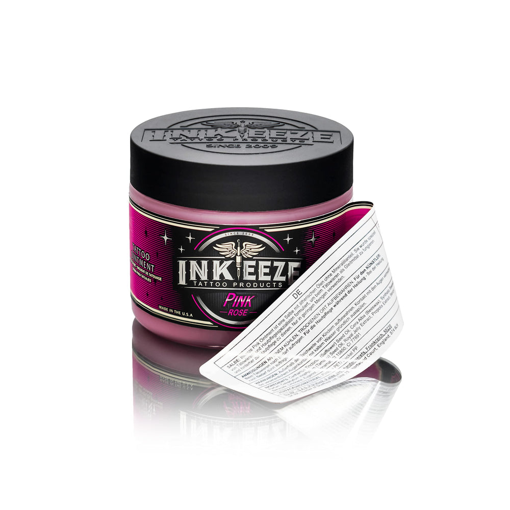 Étiquette INK-EEZE Pink avec liste d'ingrédients naturels