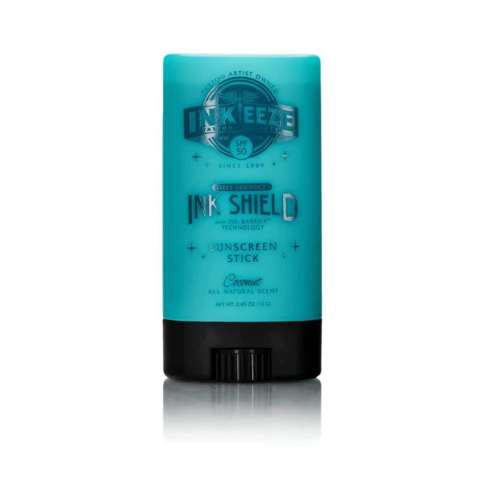 INK-EEZE Stick tatouage SPF50, protection UV claire pour vos tatouages.
