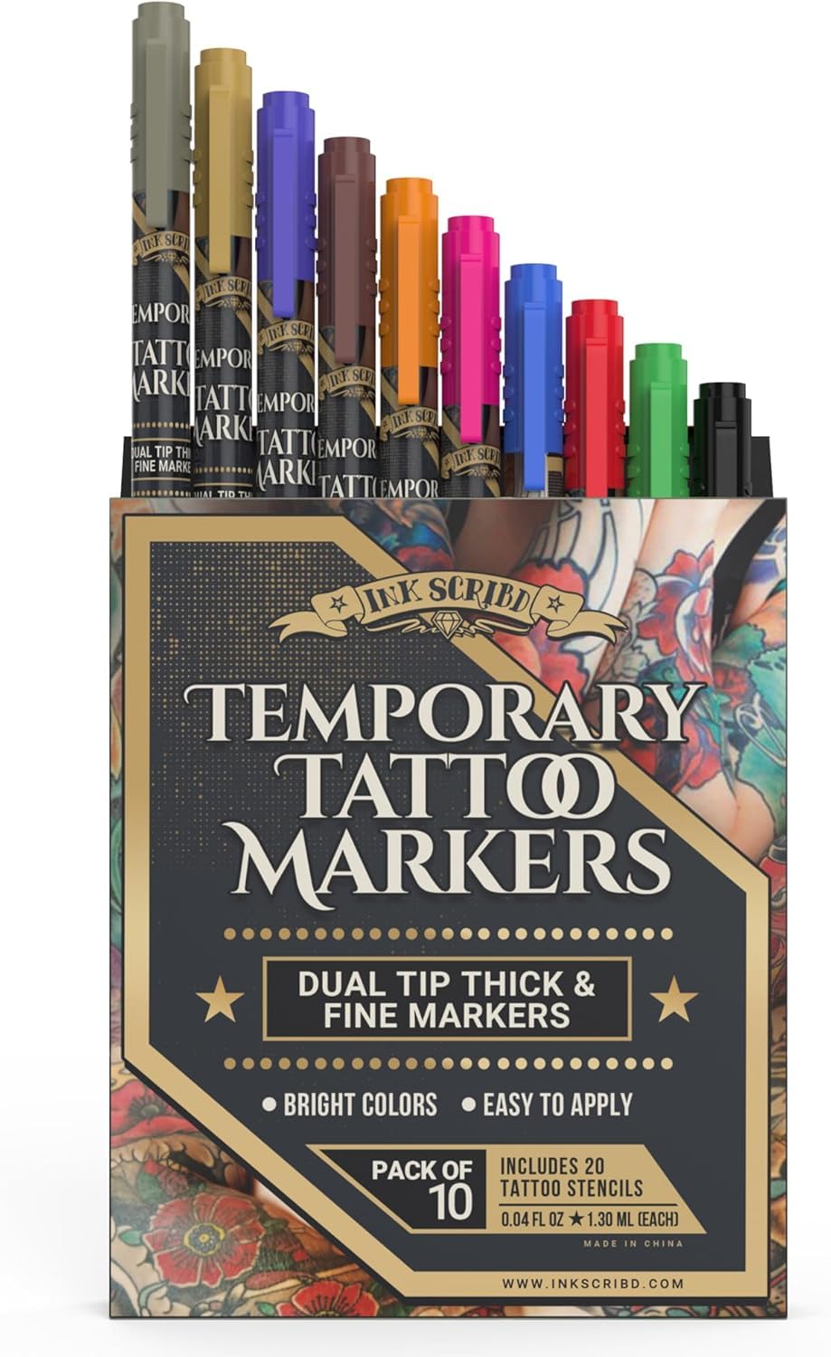 Ink Scribd Tattoo Pen Double Pointe pour contours précis et designs remplis