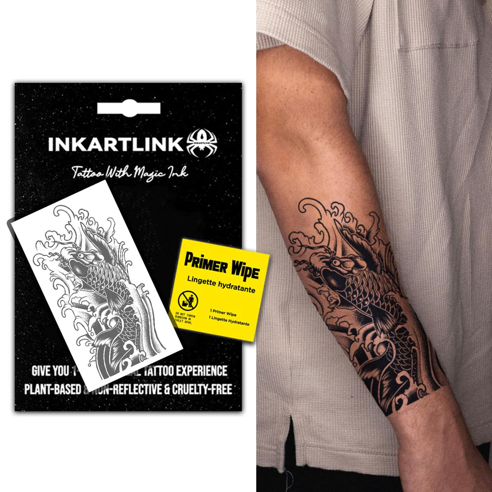 INKARTLINK tatouage koi fleur sur bras, réalisme saisissant et tenue durable.